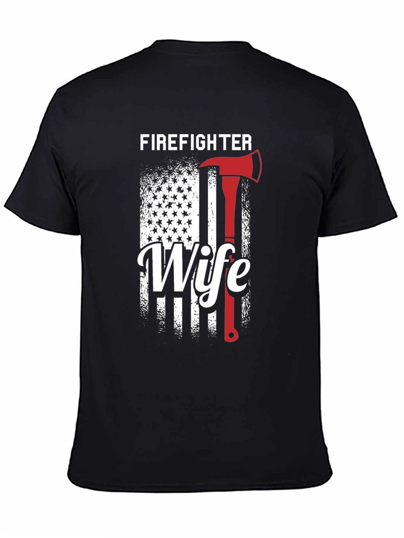 Black Firefighter Wife Graphic Tee - American Flag view 4