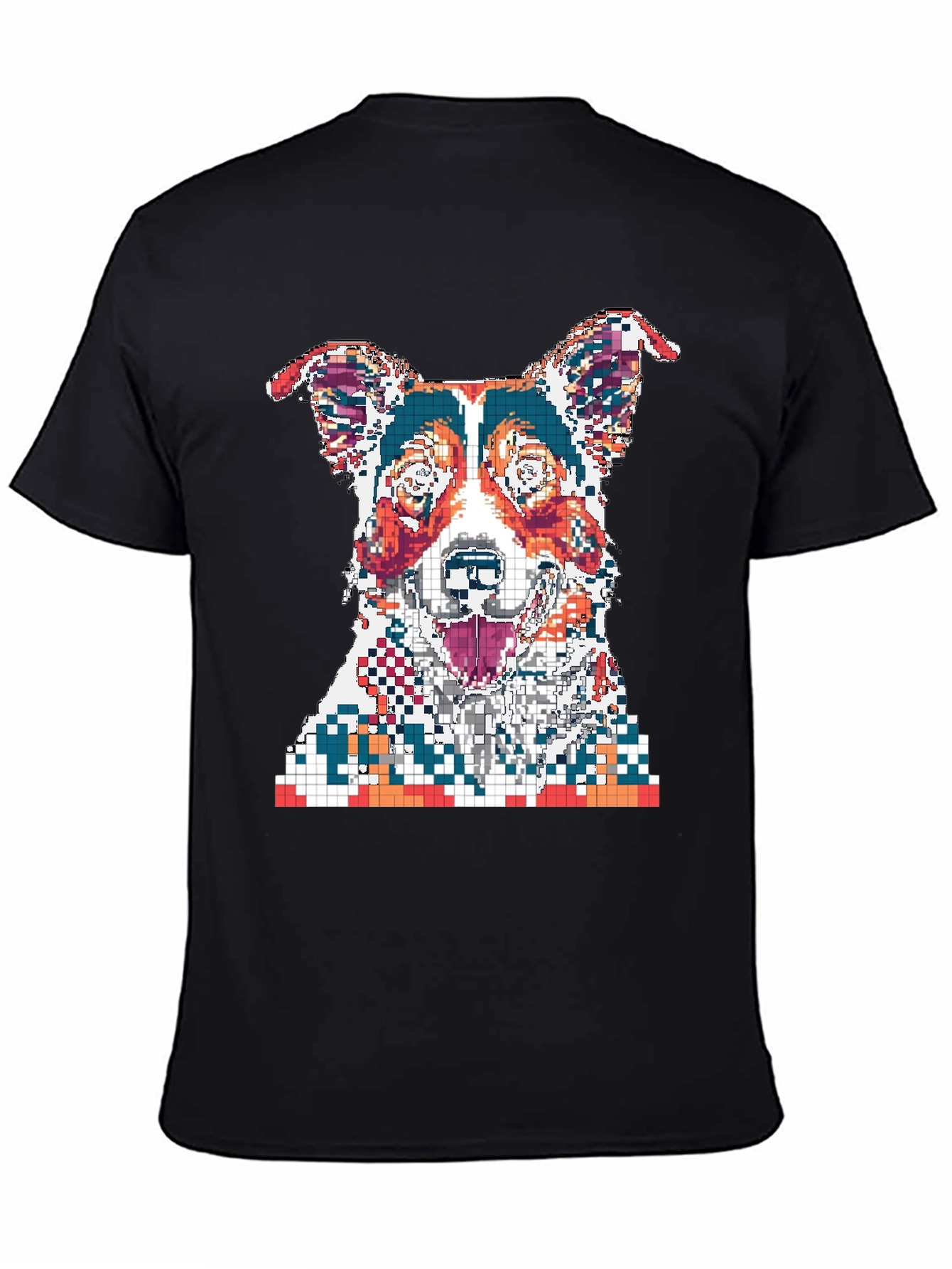 Black Pixelated Dog Graphic Print Black T-Shirt view 4