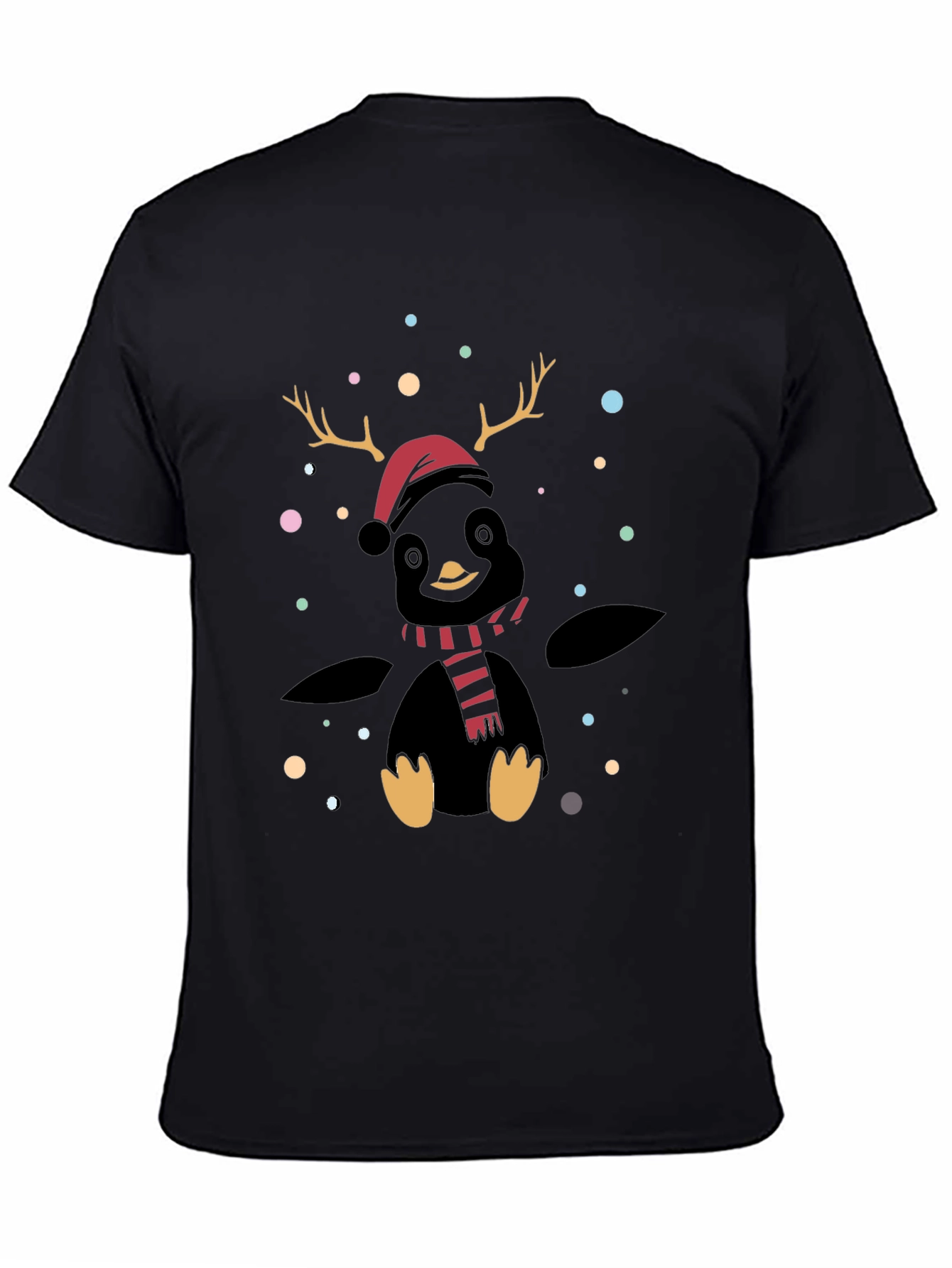 Black Festive Penguin Reindeer T-Shirt view 4