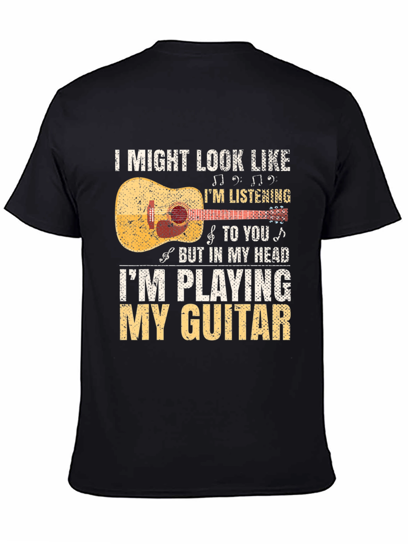 Black Guitar Player T-Shirt: Listening With My Head view 4