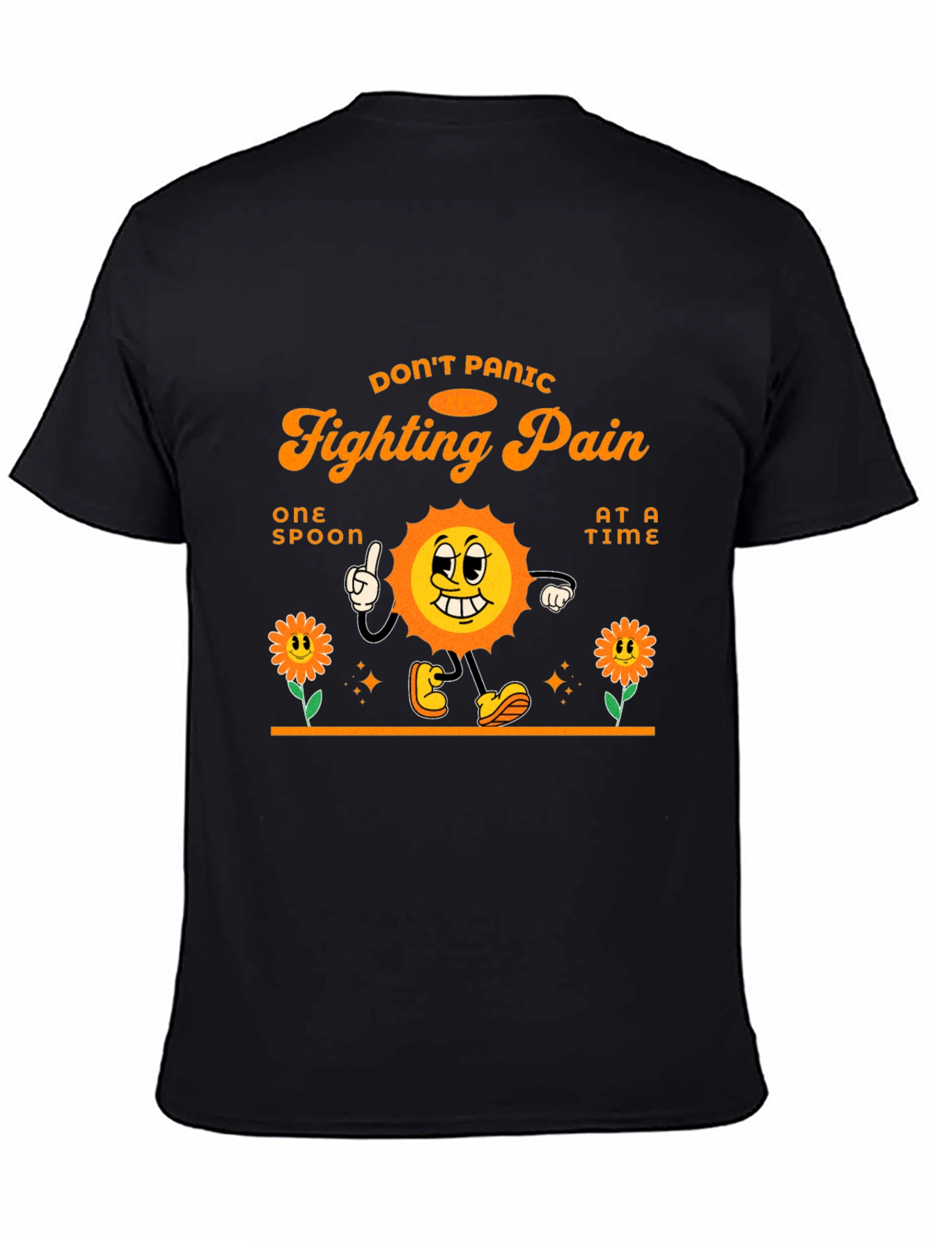 Black Don't Panic Fighting Pain T-Shirt view 4
