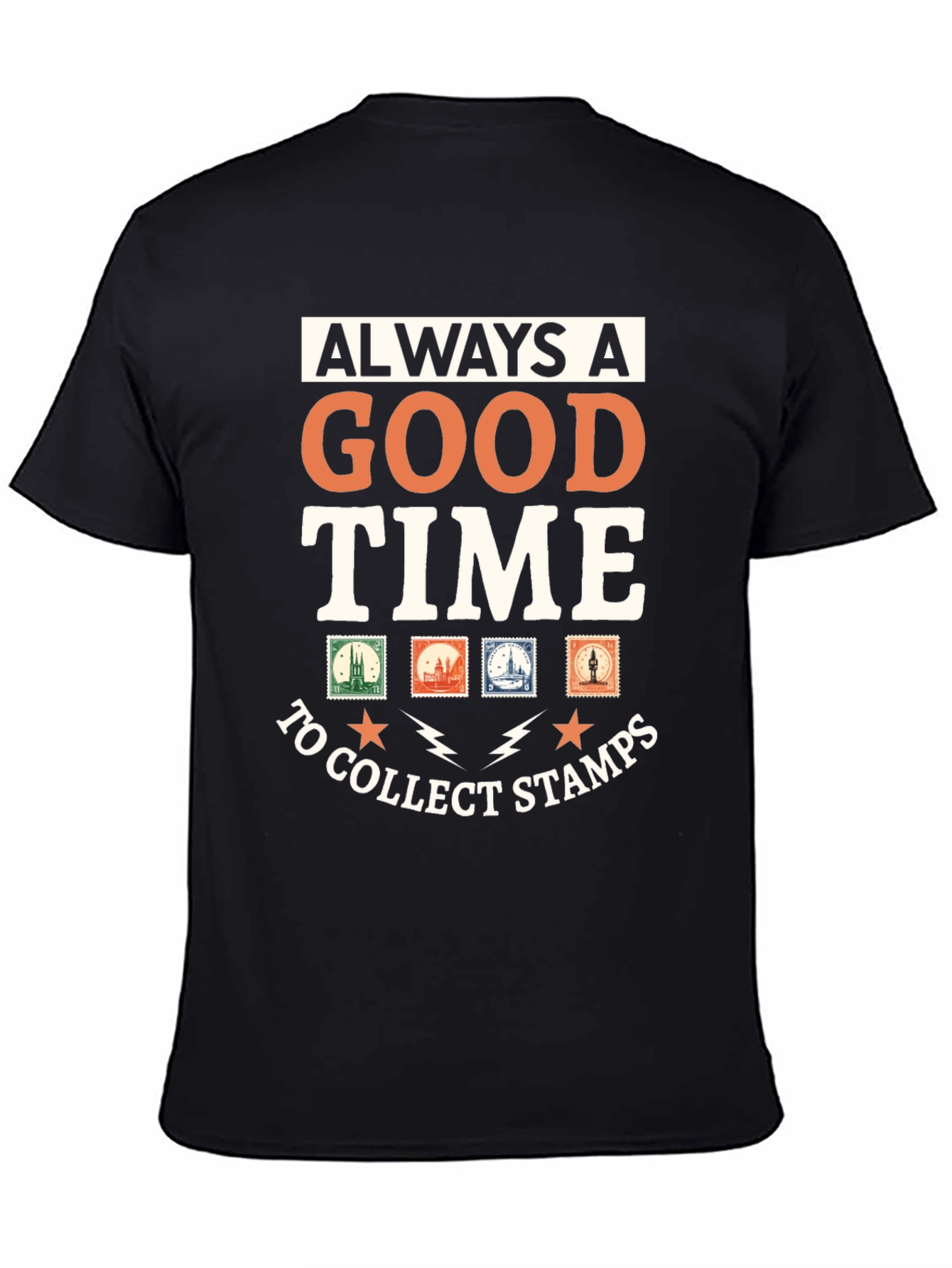 Black Always a Good Time to Collect Stamps T-Shirt view 4