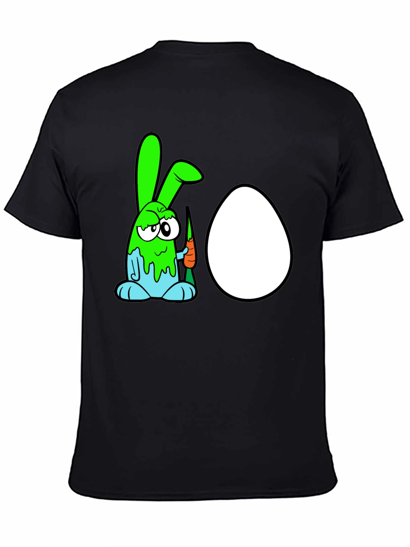 Black Funny Cartoon Bunny & Egg Graphic Black T-Shirt view 4