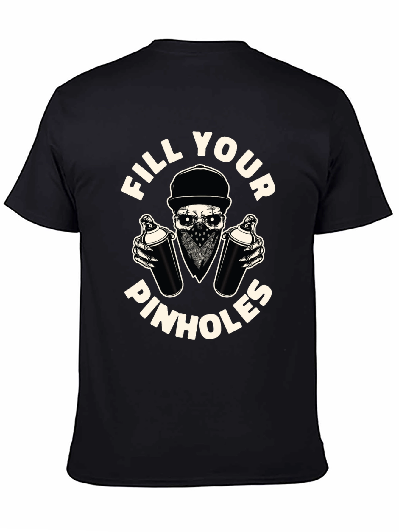 Black Fill Your Pinhole Graffiti Skull T-Shirt view 4