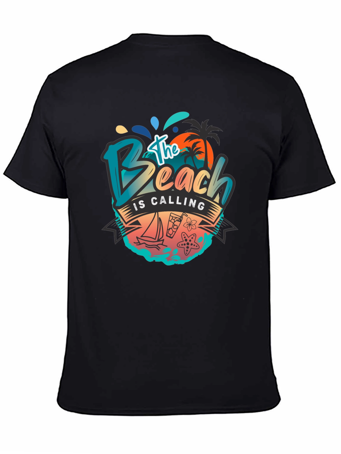 Black The Beach Is Calling Graphic T-Shirt - Black view 4