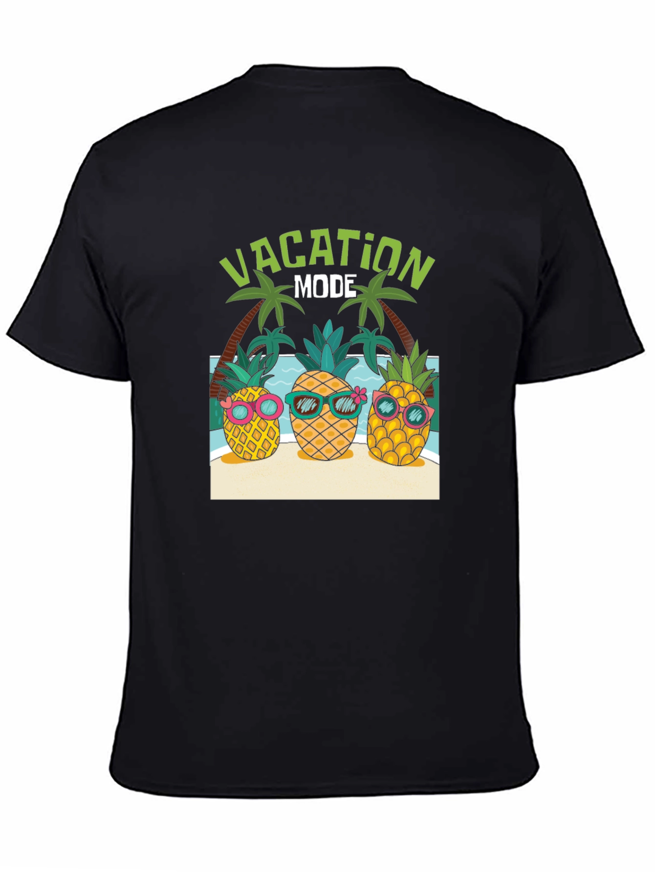 Black Vacation Mode Pineapple Graphic Tee view 4