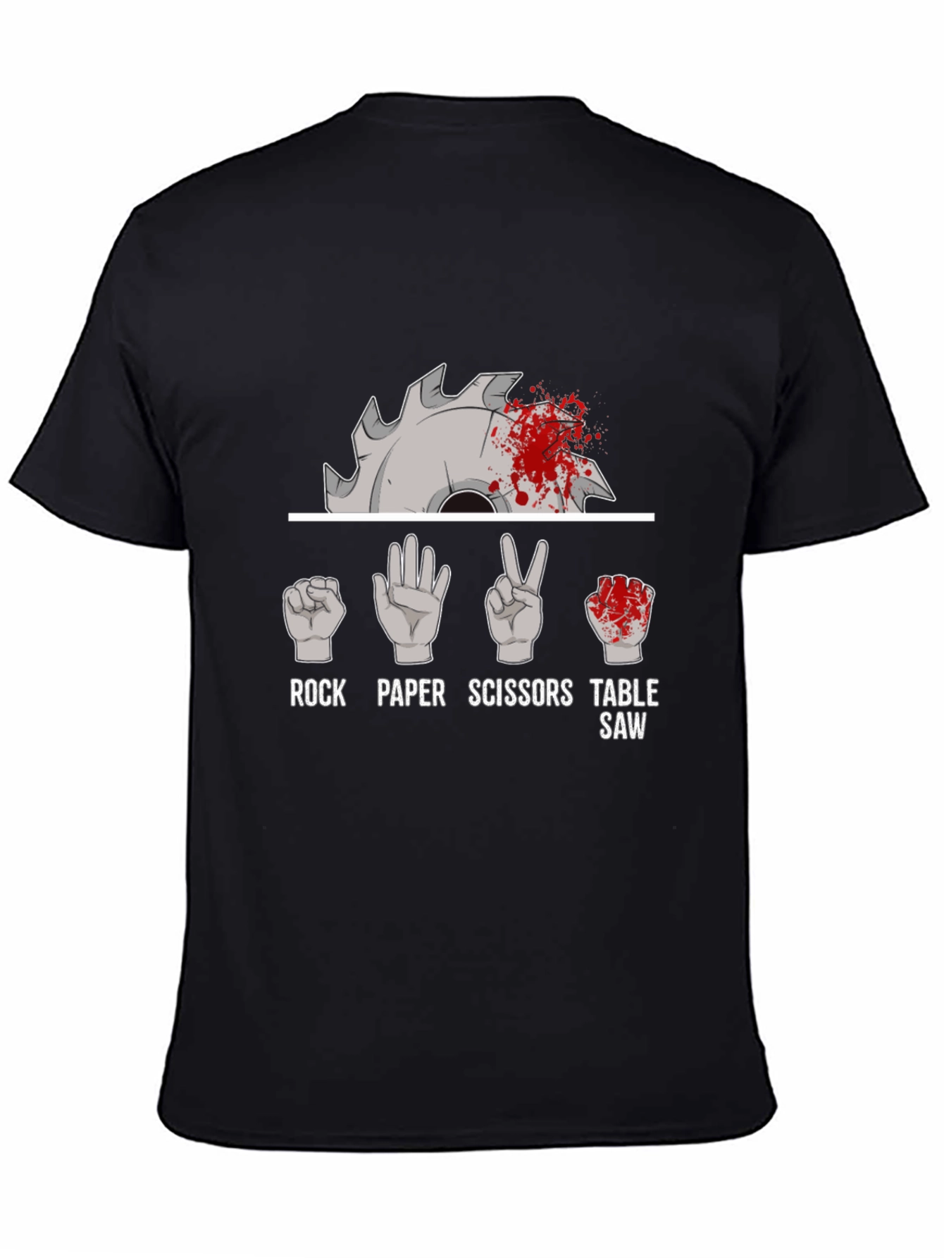Black Rock Paper Scissors Table Saw Funny T-Shirt view 4