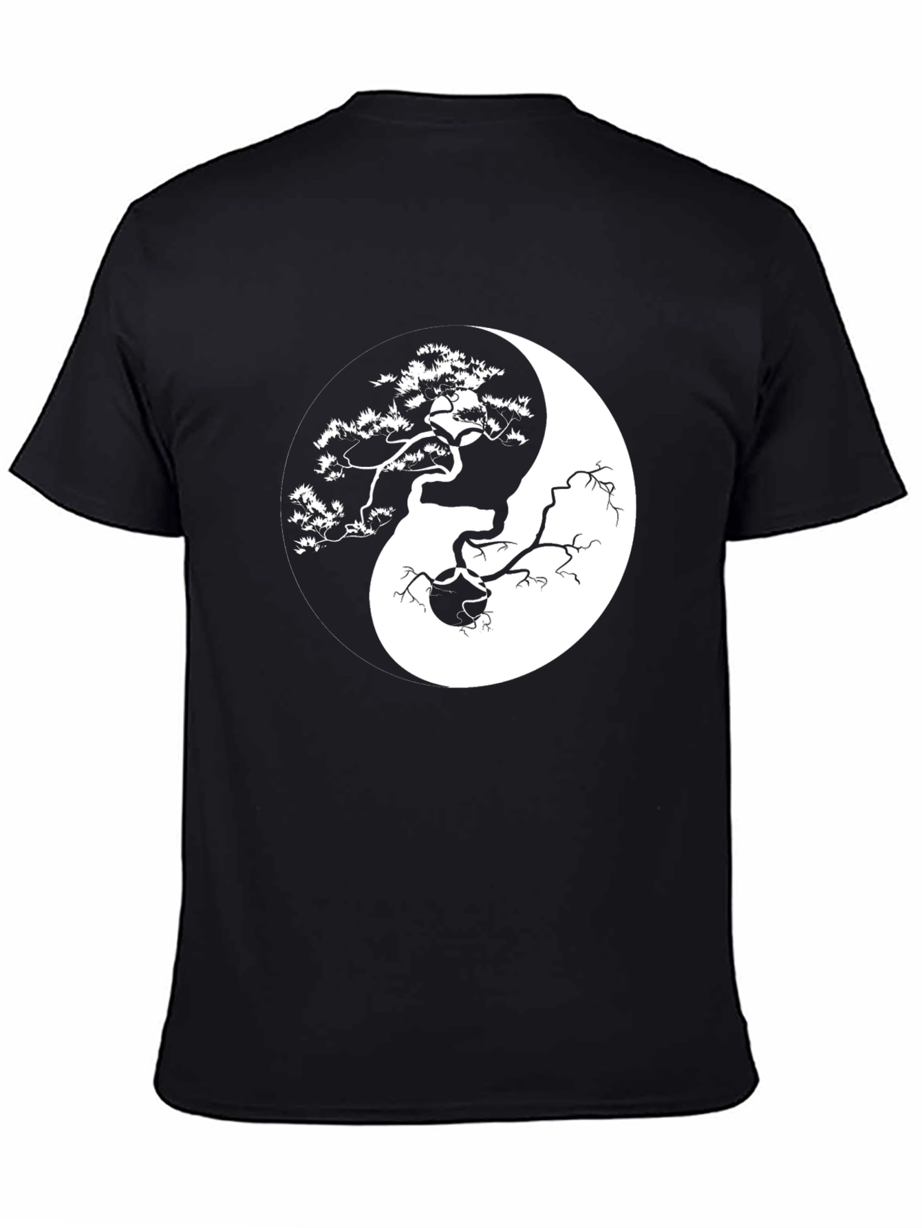 Black Yin Yang Bonsai Tree Graphic T-Shirt view 4