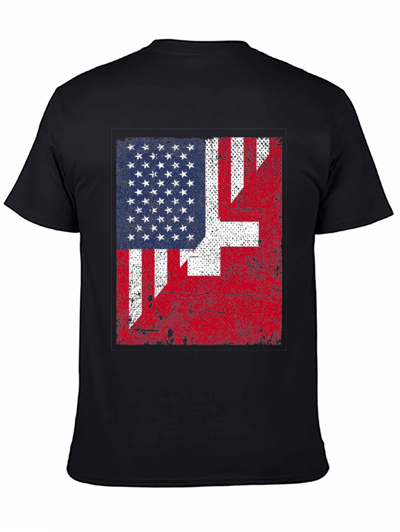 Black US & Swiss Flag Graphic T-Shirt view 4