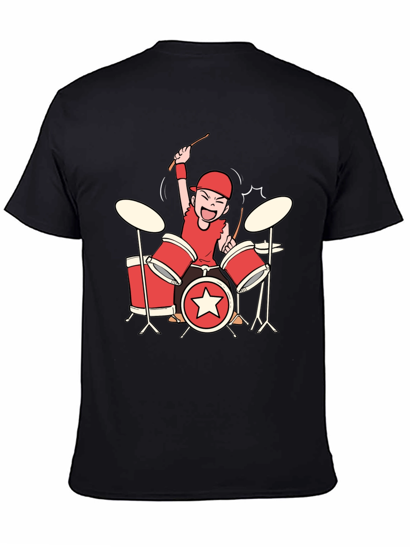 Black Cartoon Drummer Graphic Tee - Black view 4