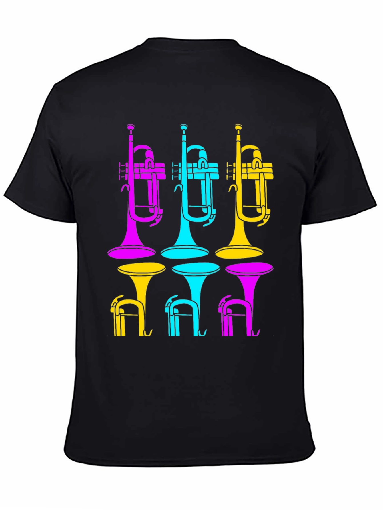 Black Vibrant Trumpet Design Black T-Shirt view 4