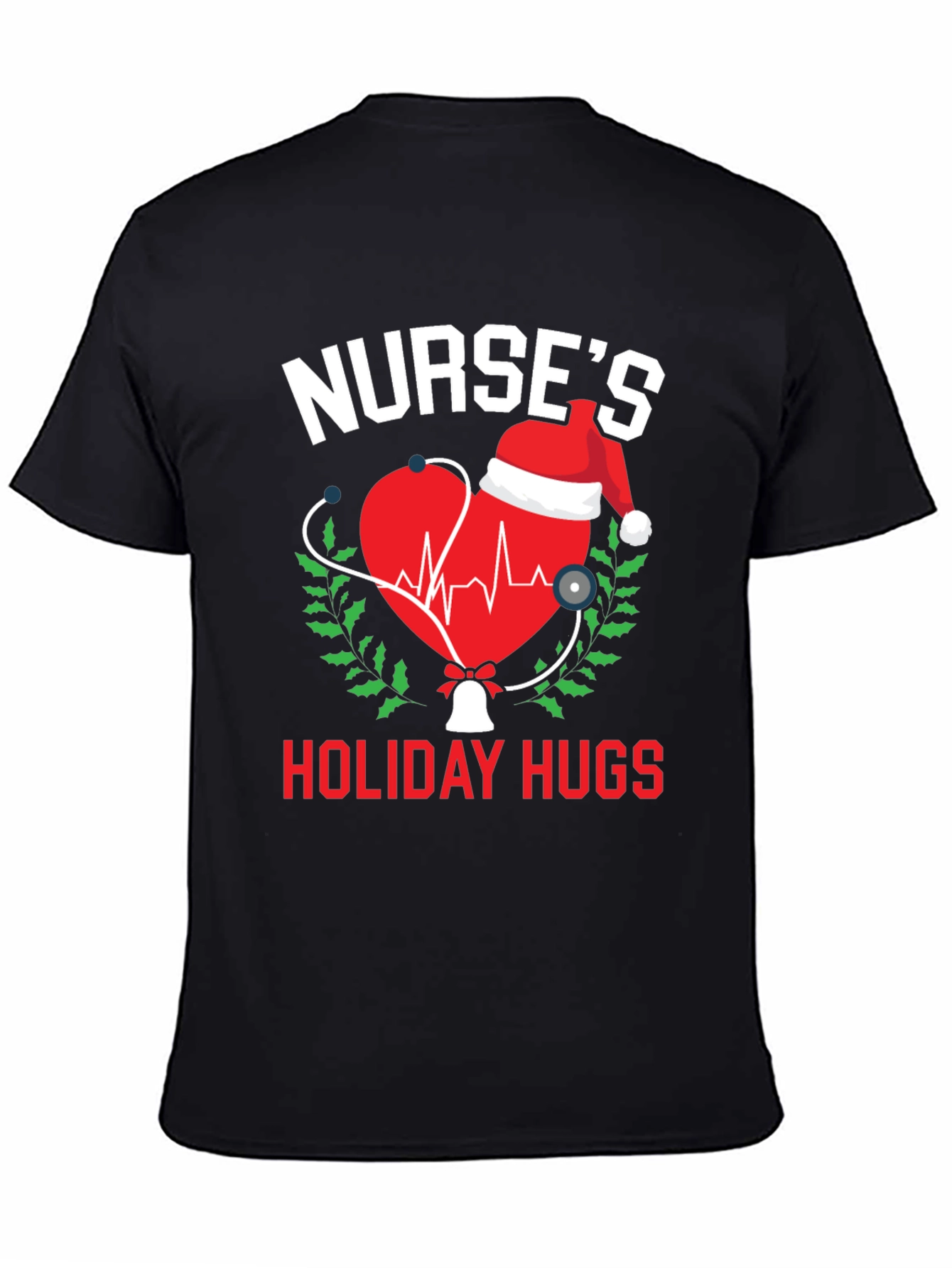 Black Nurse's Holiday Hugs Christmas T-Shirt view 4