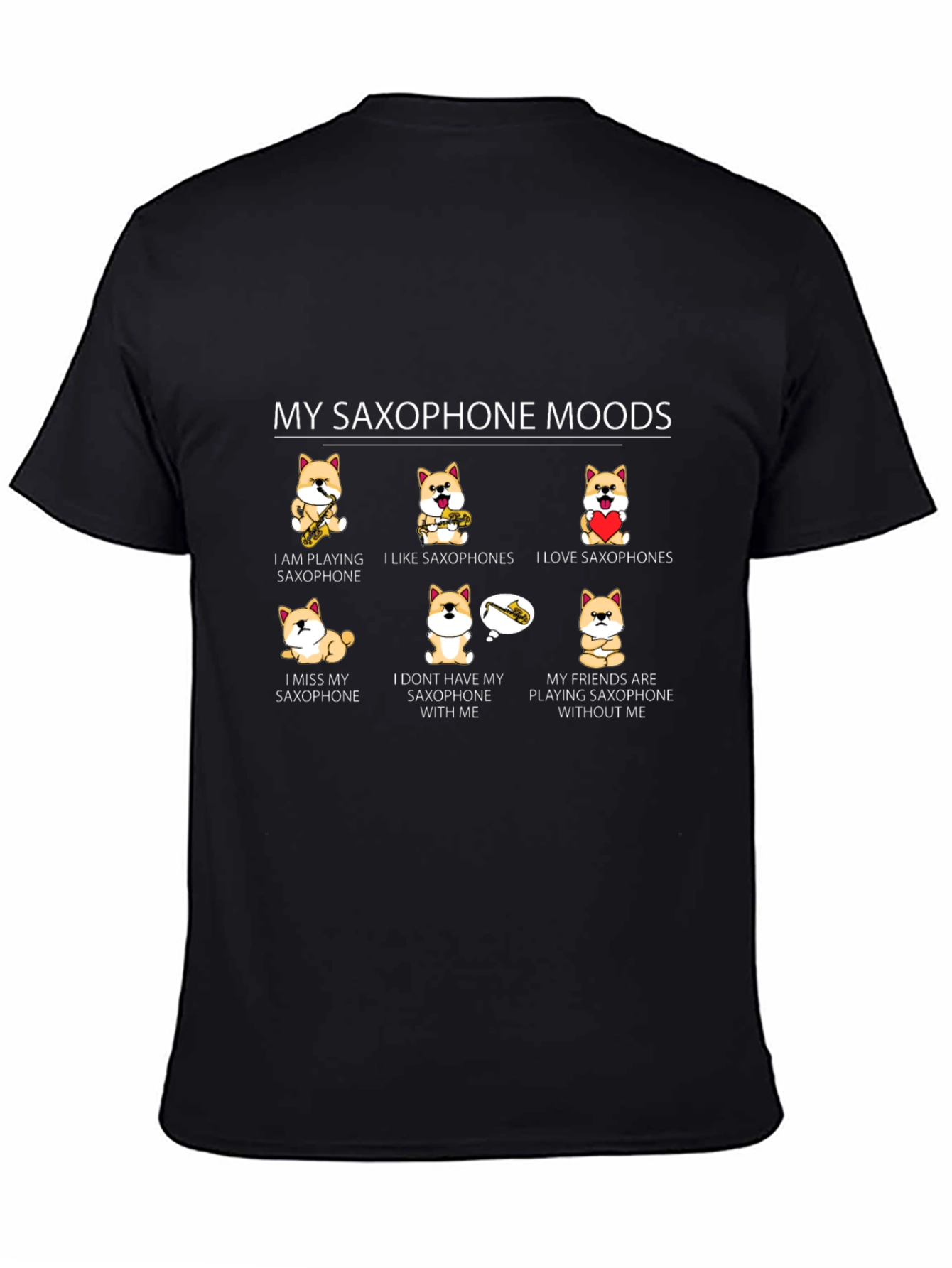 Black My Saxophone Moods T-Shirt - Shiba Inu Saxophone Lover Tee view 4