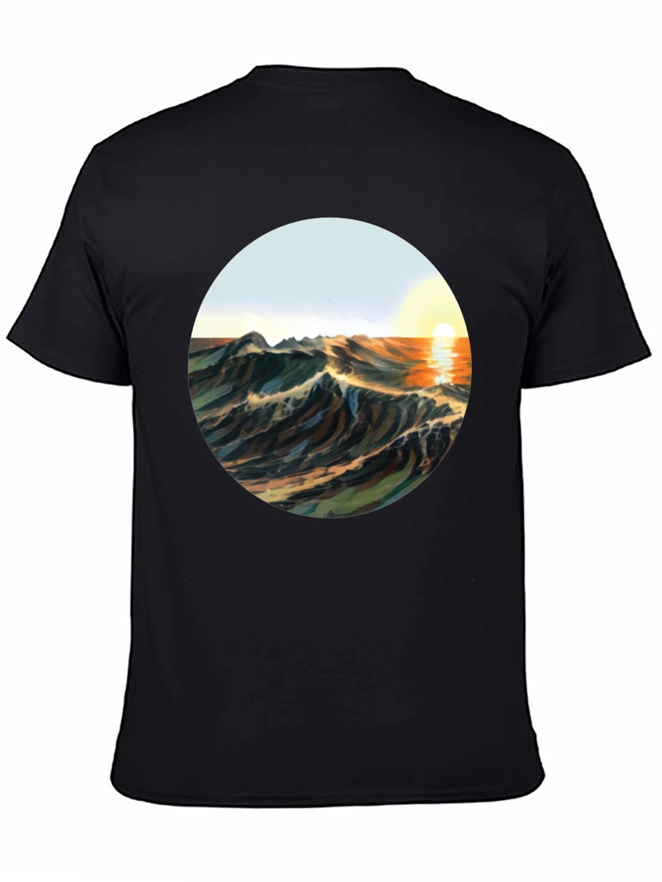 Black Sunrise Waves Graphic Tee - Black Cotton Blend view 4