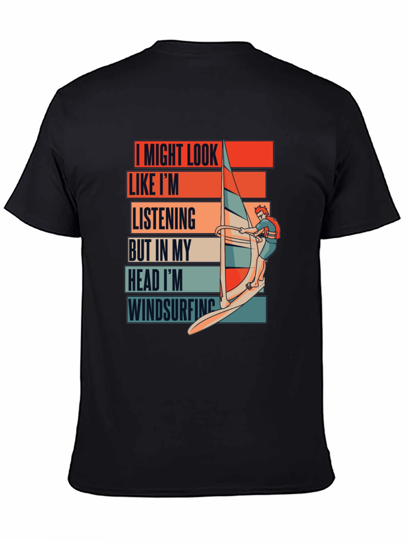 Black Windsurfing Mind T-Shirt - Funny Ocean Sports Tee view 4
