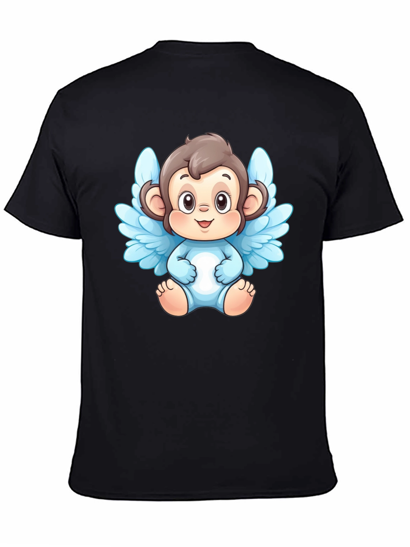 Angel Monkey Graphic T-Shirt - Black Cotton Tee - 4