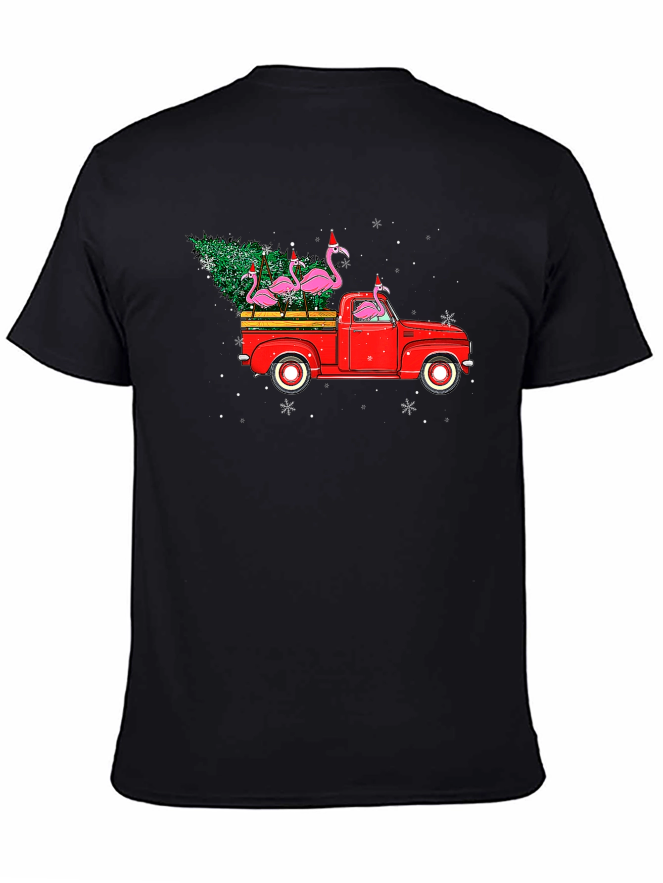 Black Flamingo Christmas Truck T-Shirt view 4
