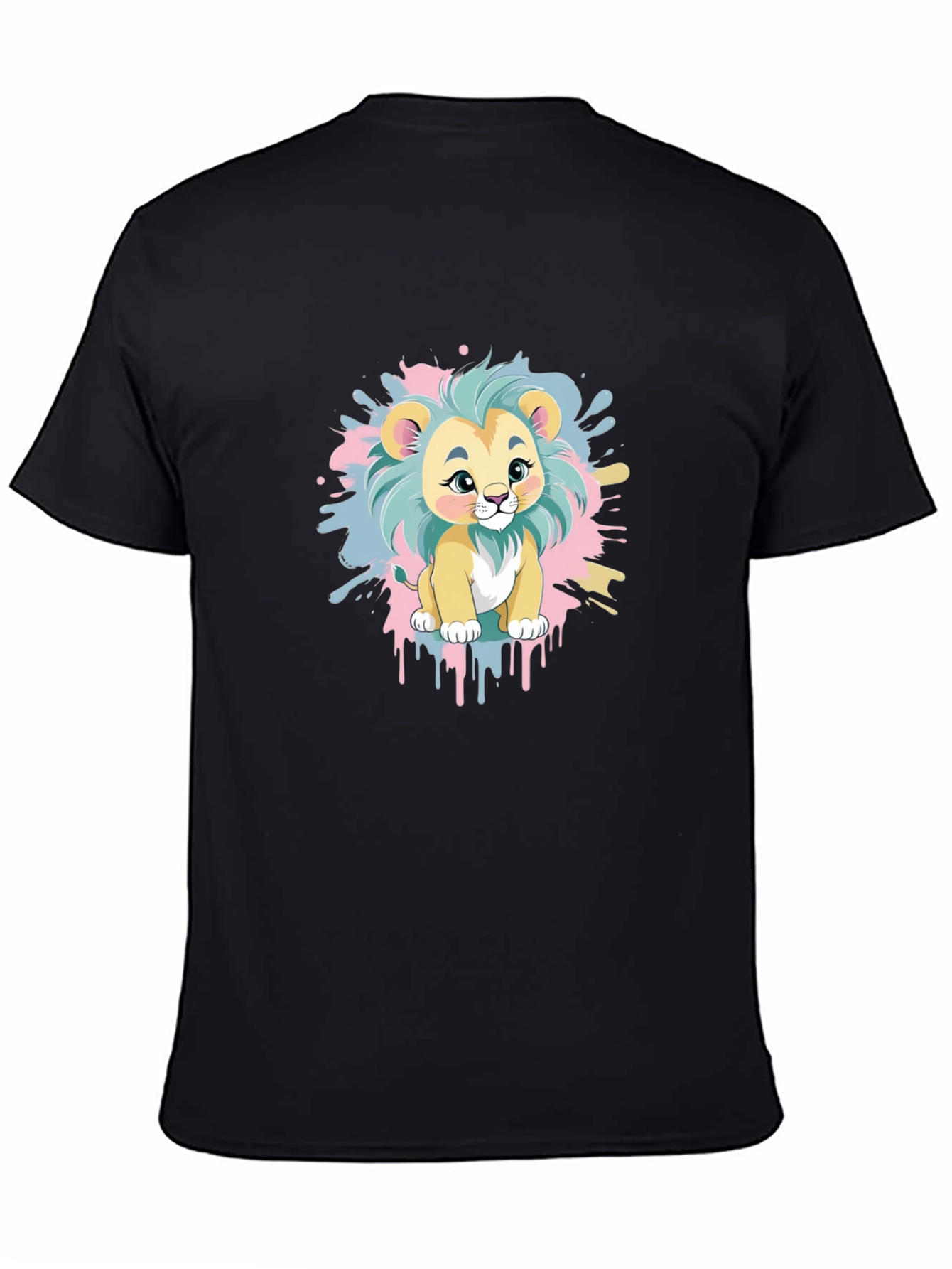 Black Cute Cartoon Lion Graphic Tee - Black Cotton Blend view 4