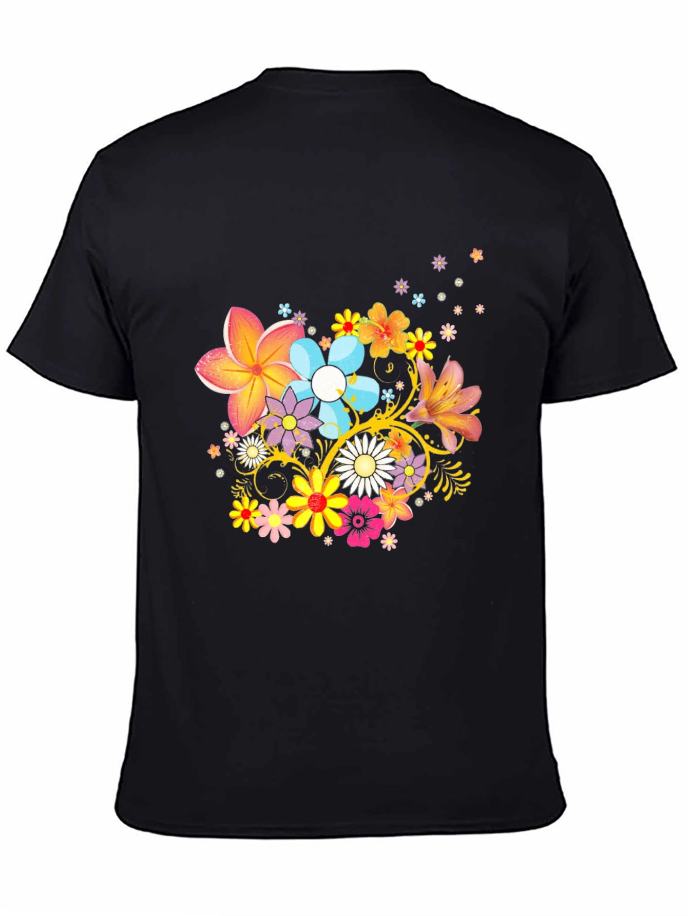 Black Floral Print Black T-Shirt view 4