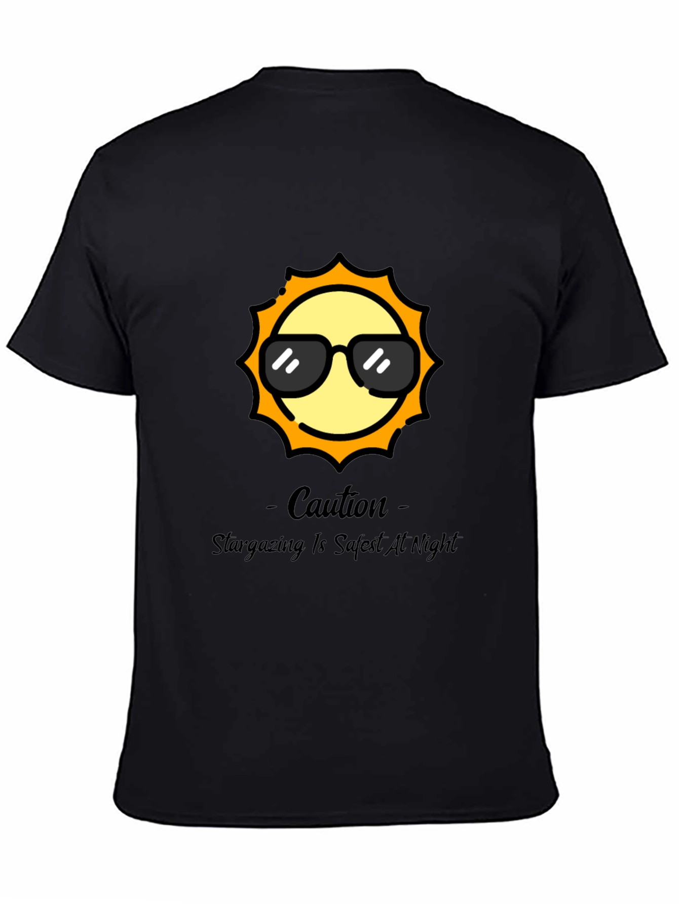 Black Cool Sun Graphic Tee - Stargazing Caution T-Shirt view 4