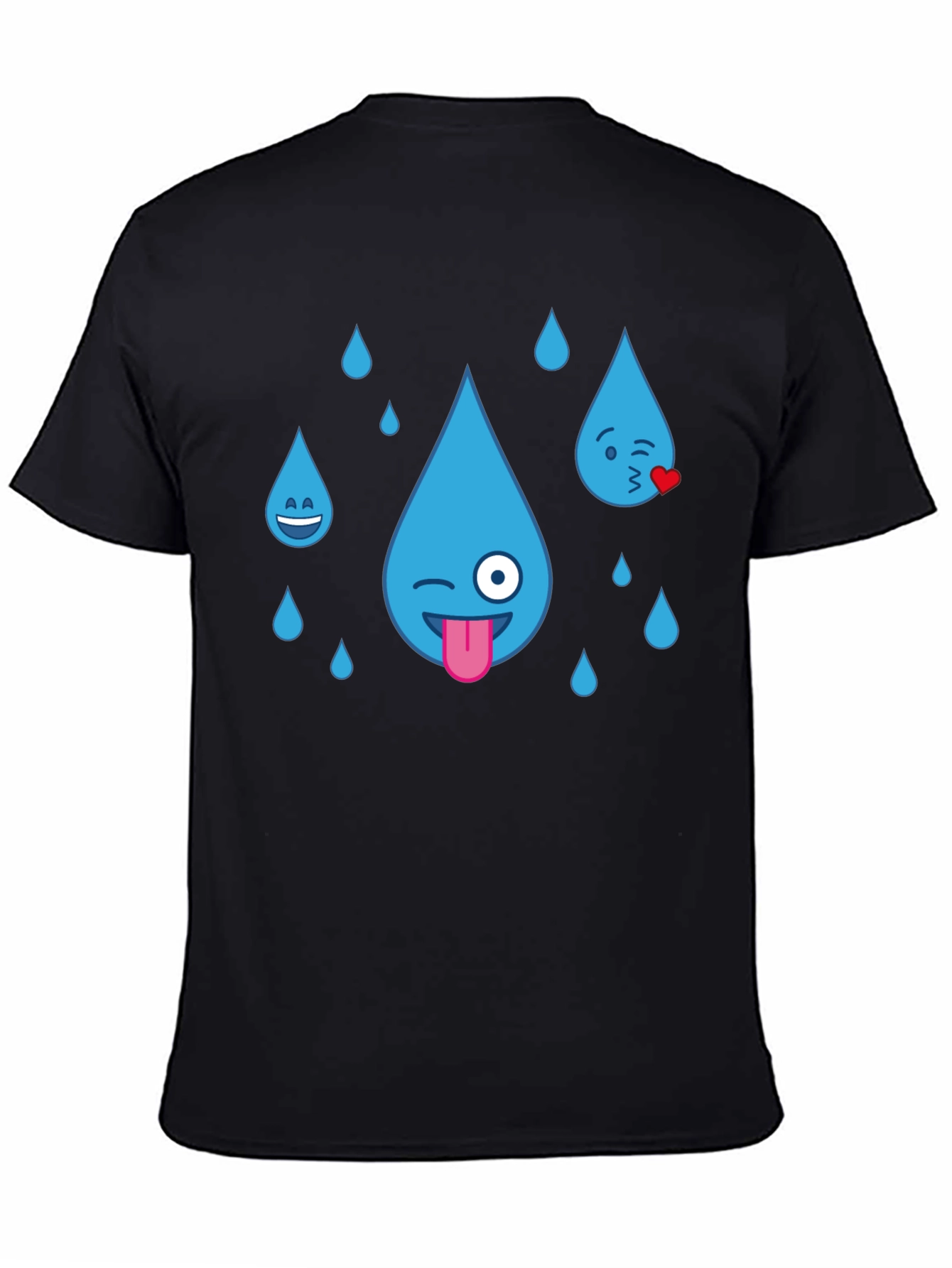 Black Emoji Raindrops Black T-Shirt view 4