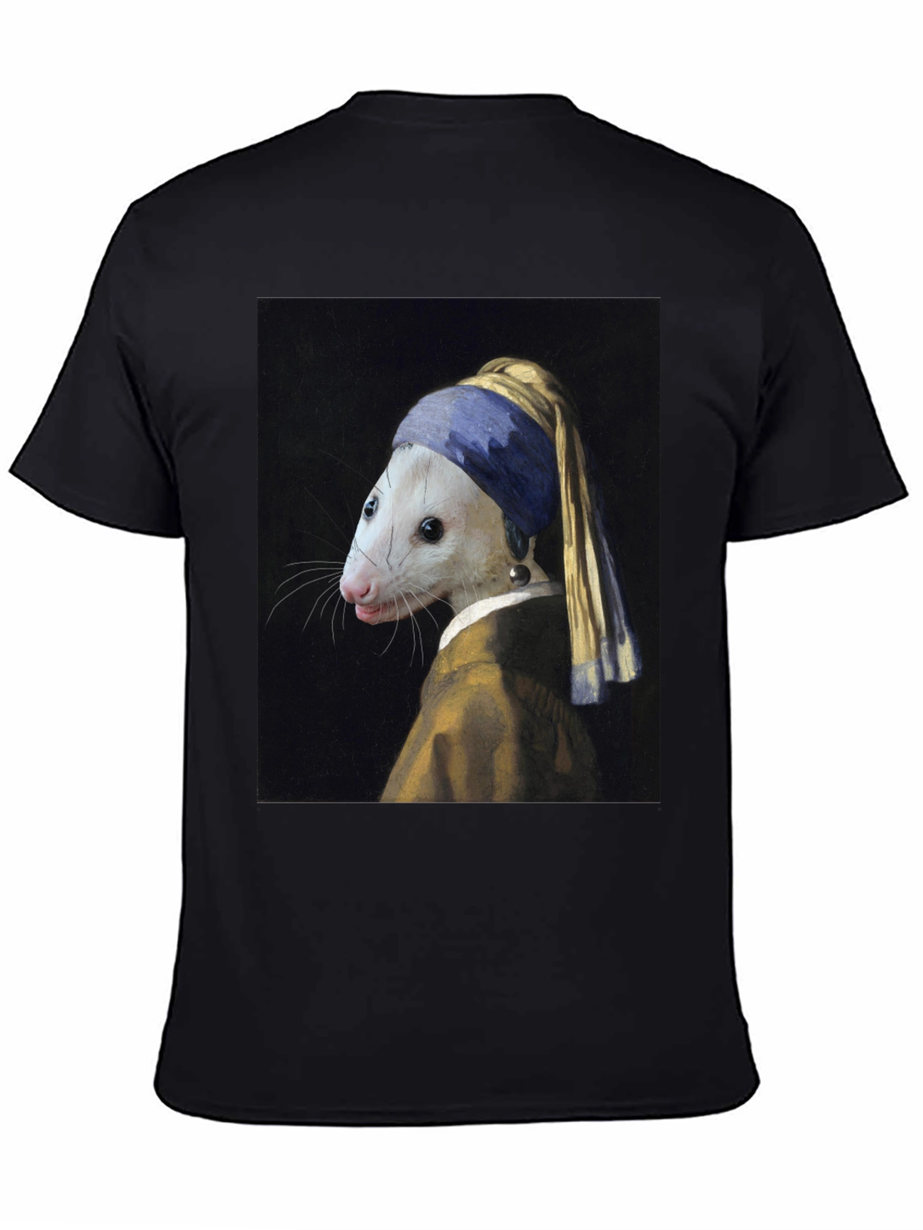 Black Opossum with Pearl Earring T-Shirt - Funny Art Tee view 4