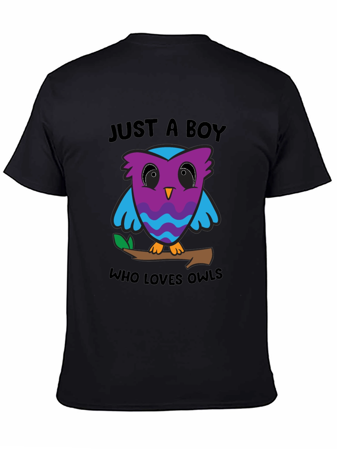 Black Just A Boy Who Loves Owls Graphic T-Shirt view 4