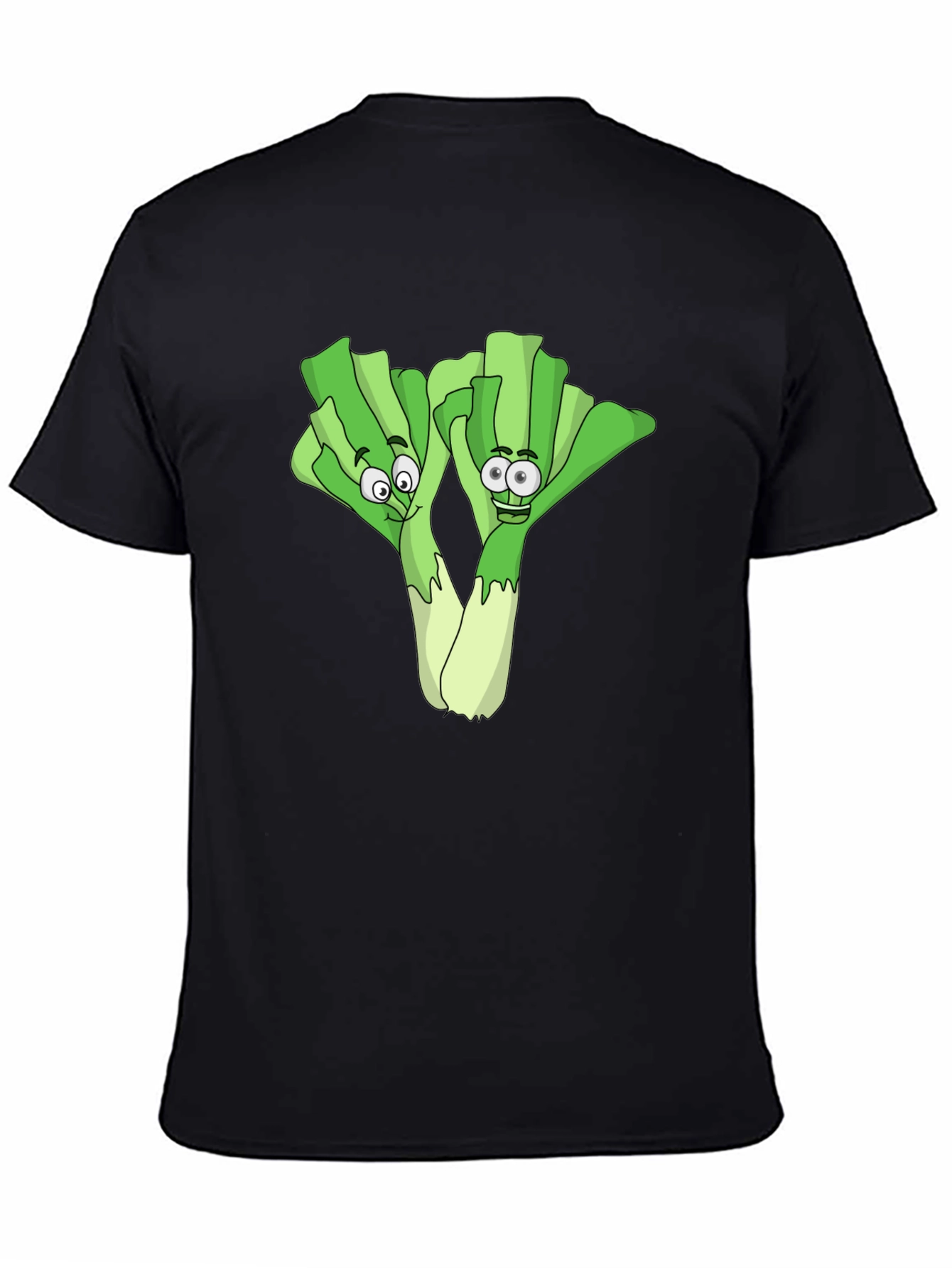 Black Funny Leek Cartoon Black T-Shirt view 4