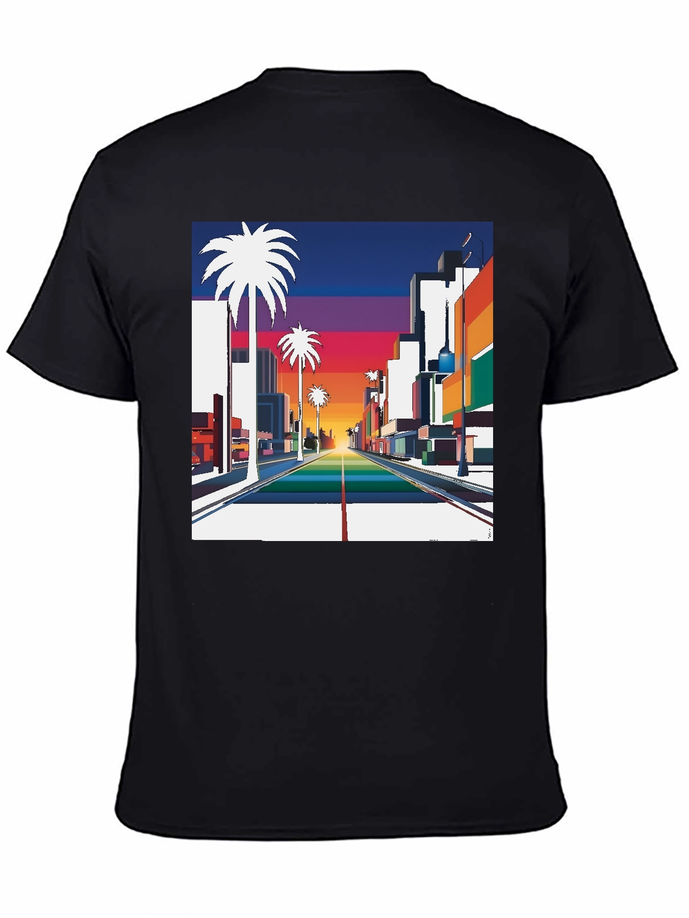 Black Retro Palm Tree Sunset T-Shirt view 4