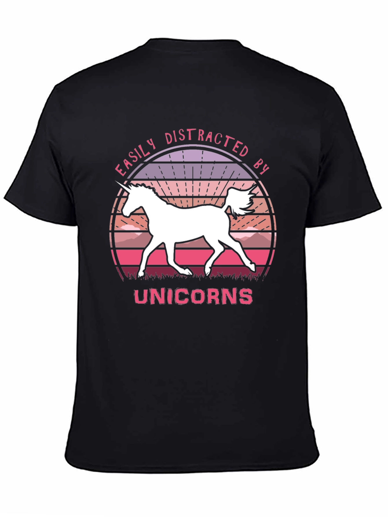 Black Easily Distracted By Unicorns Black T-Shirt view 4