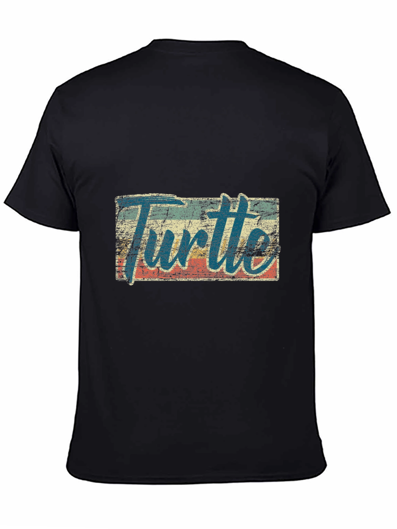 Black Retro Turtle Graphic Tee - Black Cotton Blend view 4