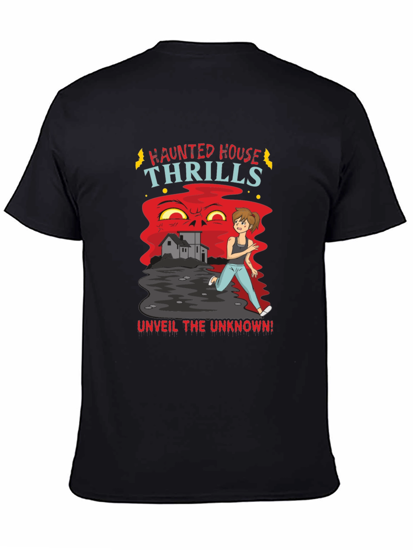 Black Haunted House Thrills Graphic Tee view 4