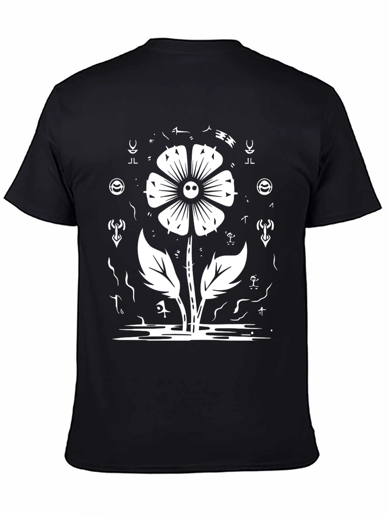 Black Skull Flower Graphic Tee - Black Cotton Shirt view 4