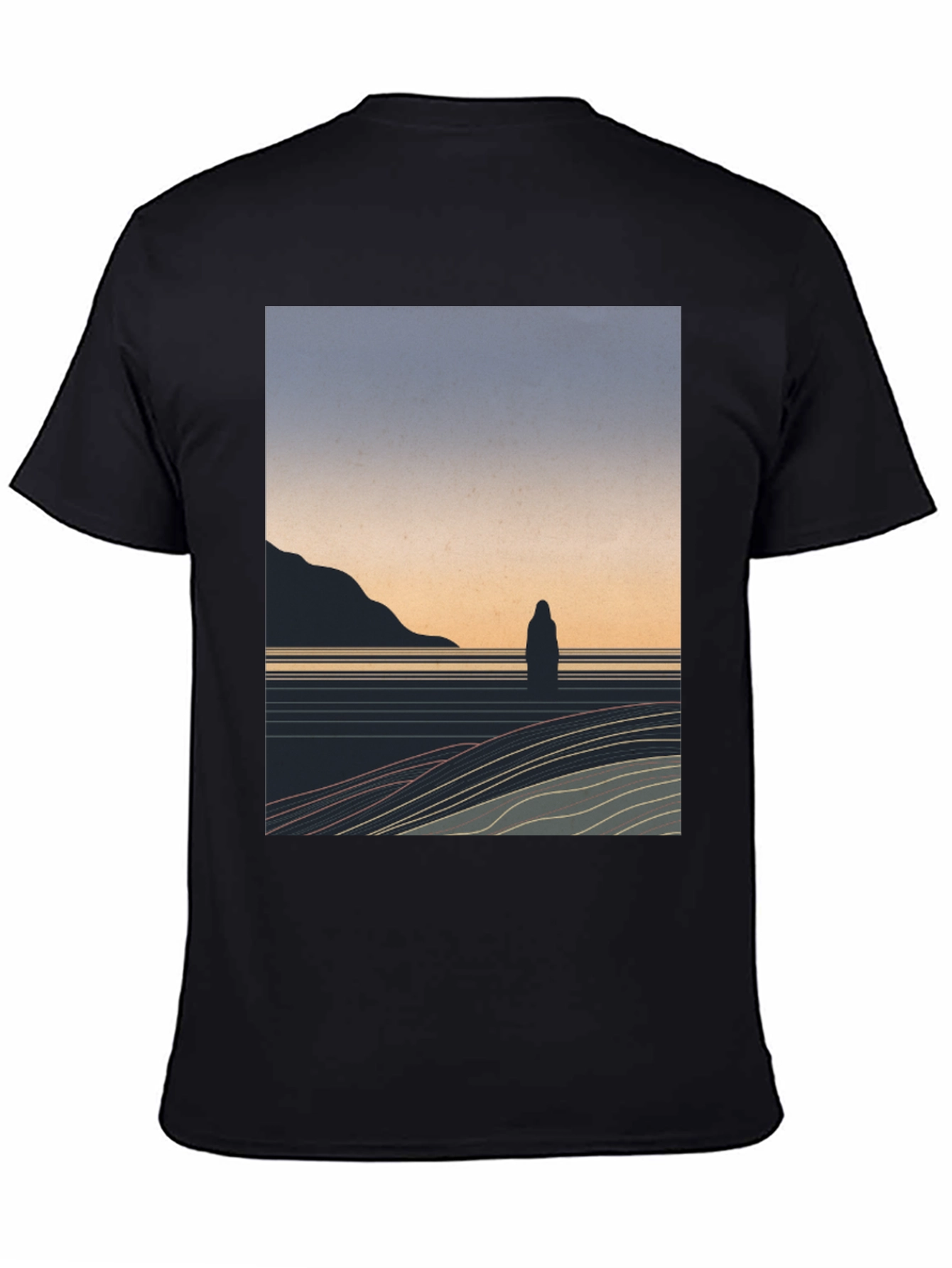 Black Minimalist Landscape Graphic T-Shirt - Black view 4