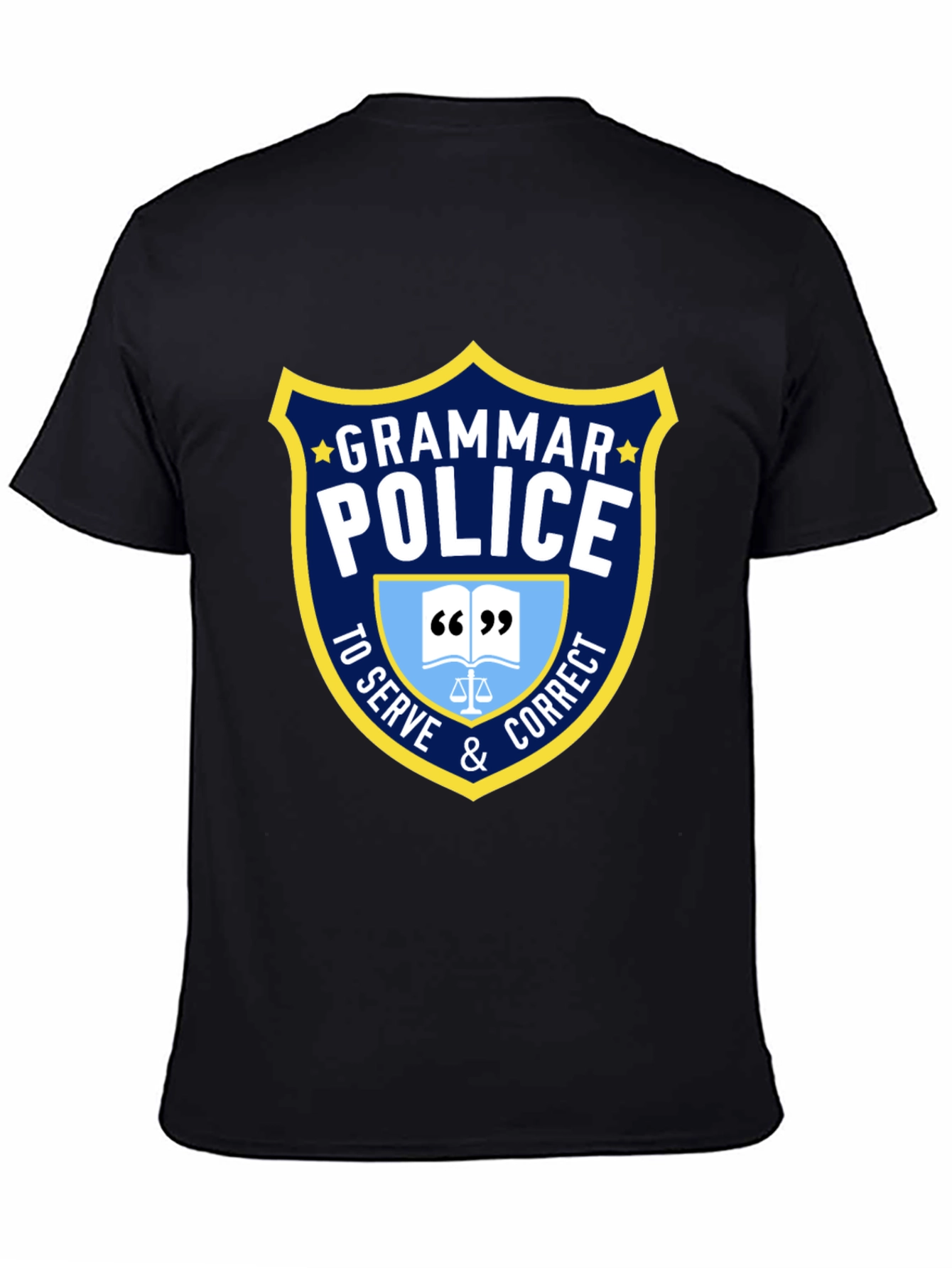 Black Grammar Police T-Shirt - Serve & Correct Style view 4