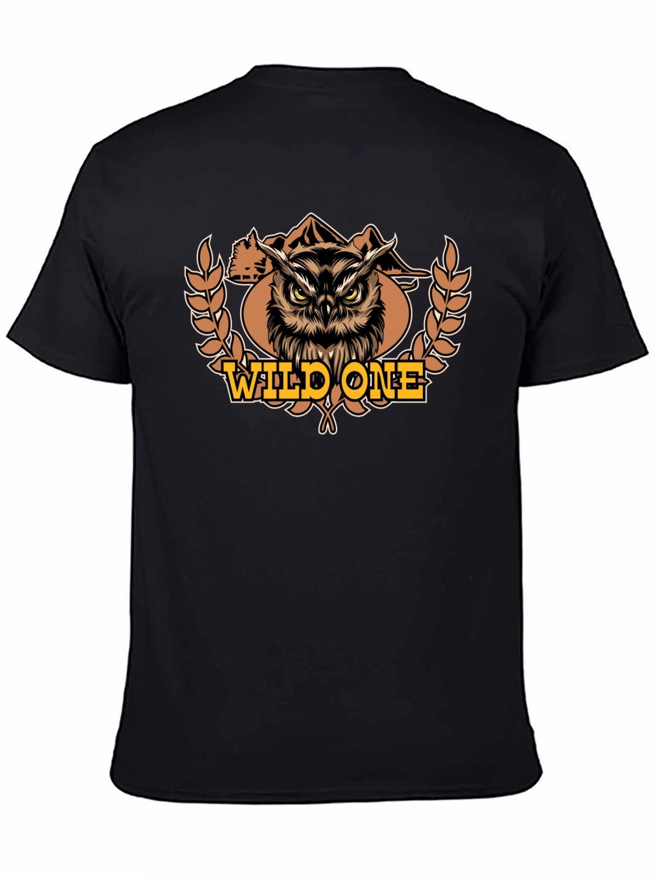 Black Wild One Owl Graphic Tee - Black Cotton T-Shirt view 4