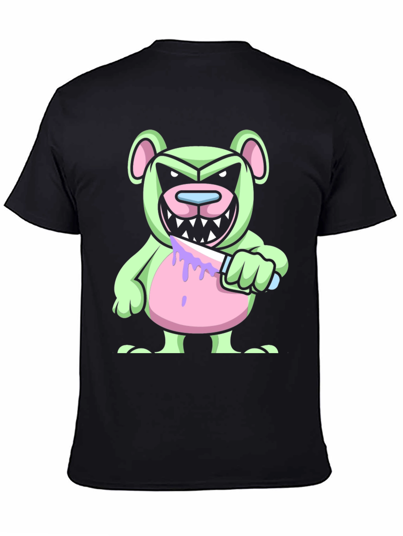 Black Psycho Bear T-Shirt - Edgy Cartoon Graphic Tee view 4