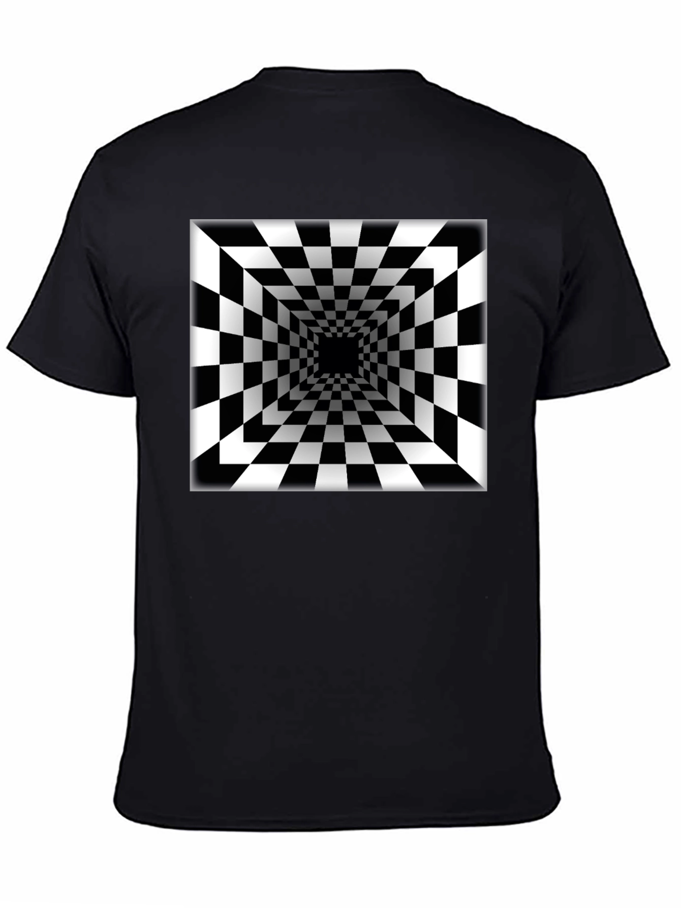Black Optical Illusion Checkerboard Tunnel Black T-Shirt view 4