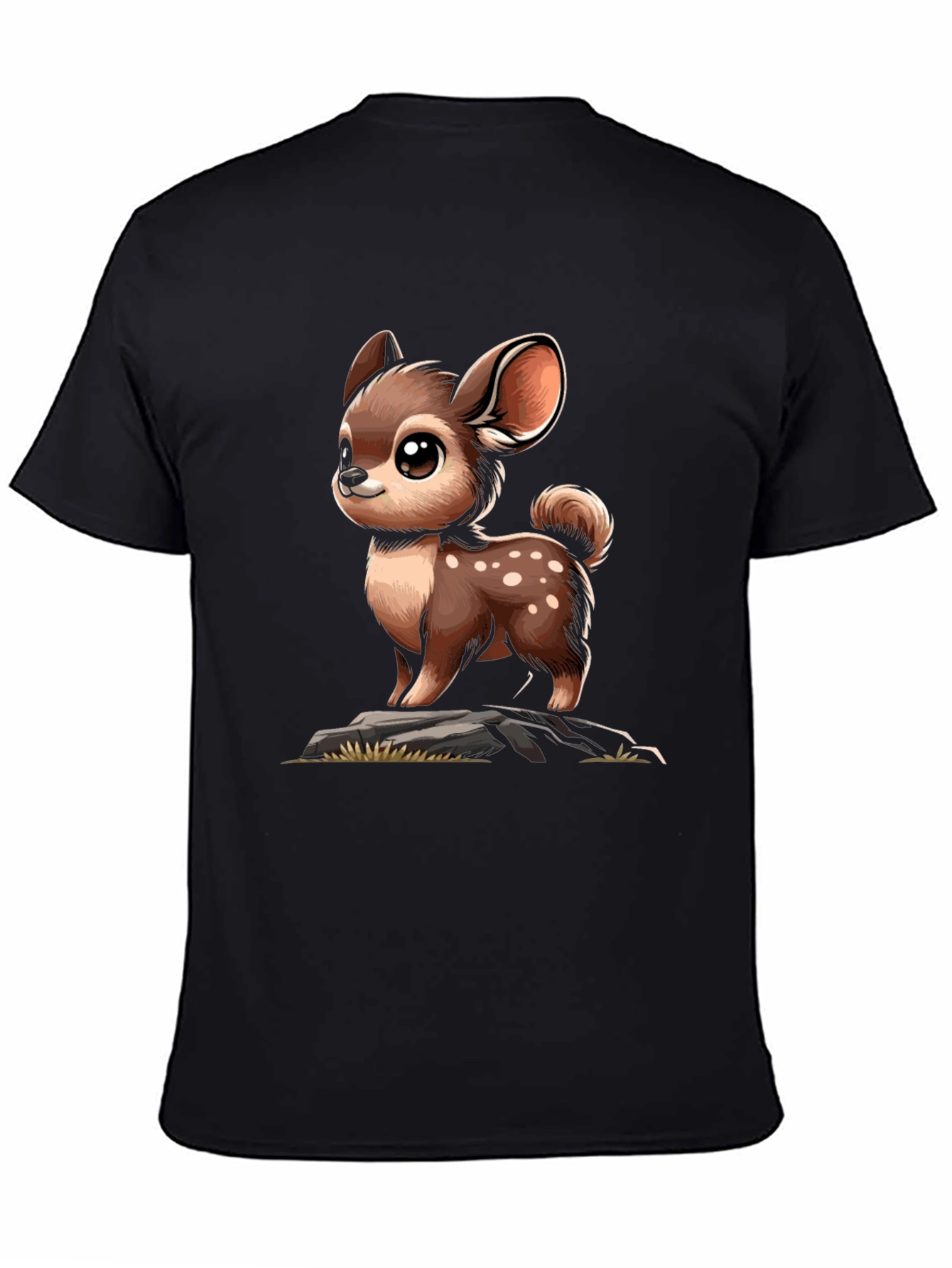 Black Cute Deer Cartoon Graphic Black T-Shirt view 4