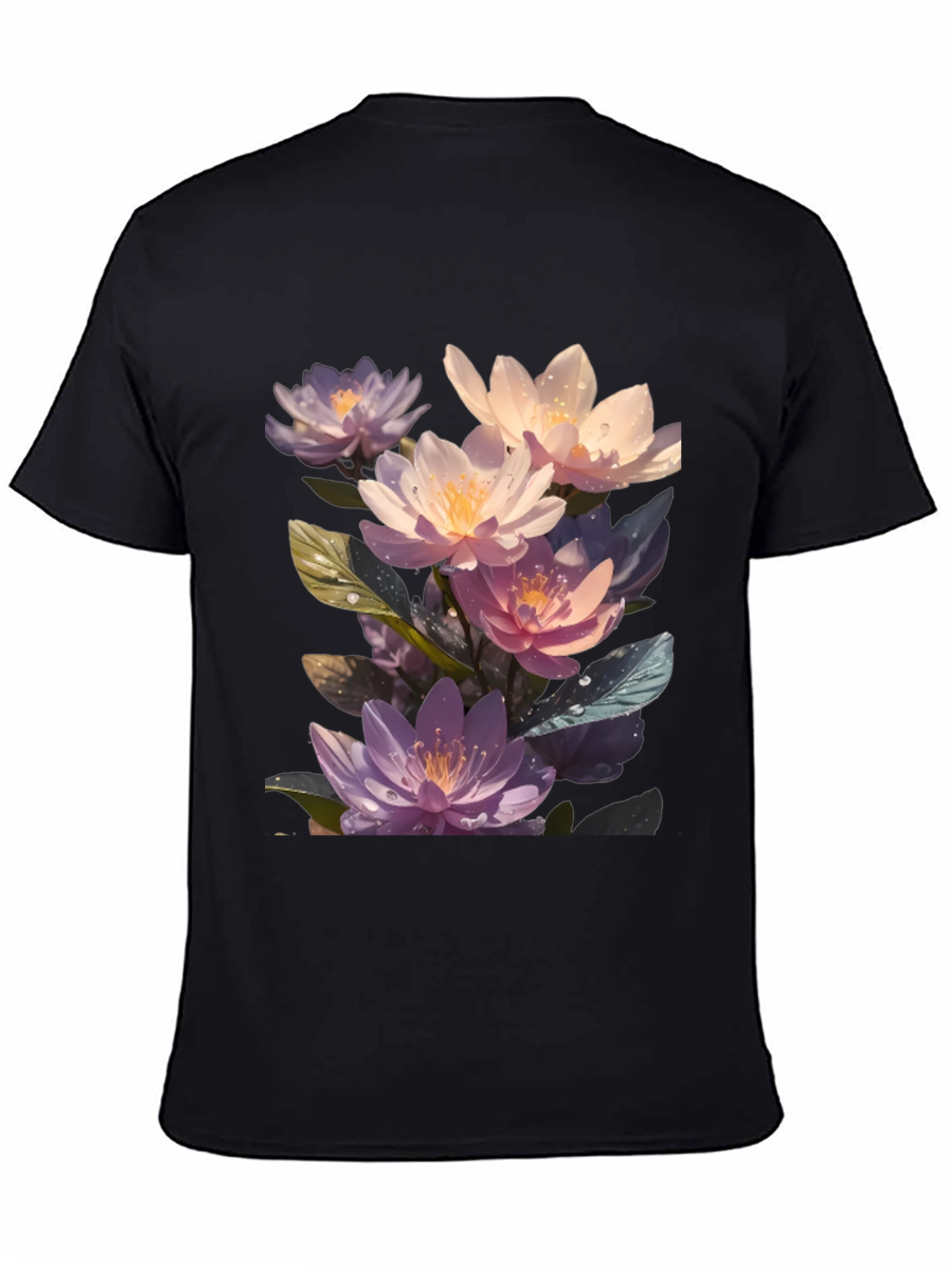 Black Floral Lotus Graphic T-Shirt - Premium Comfort Fit view 4