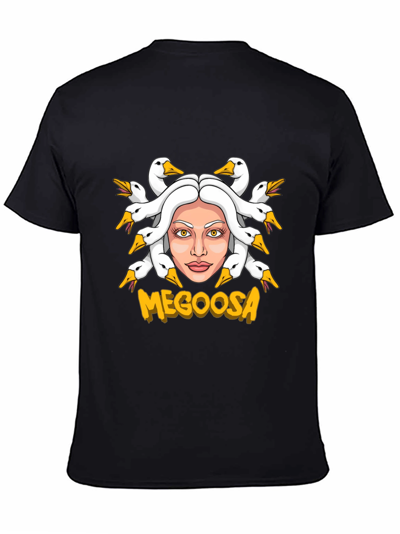 Black MEGOOSA Goose Medusa Funny Graphic T-Shirt view 4