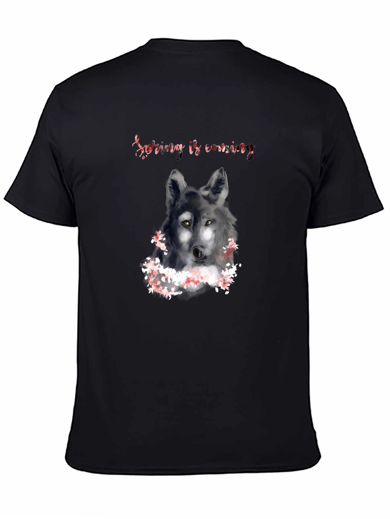 Black Spring is Coming Wolf Graphic T-Shirt view 4