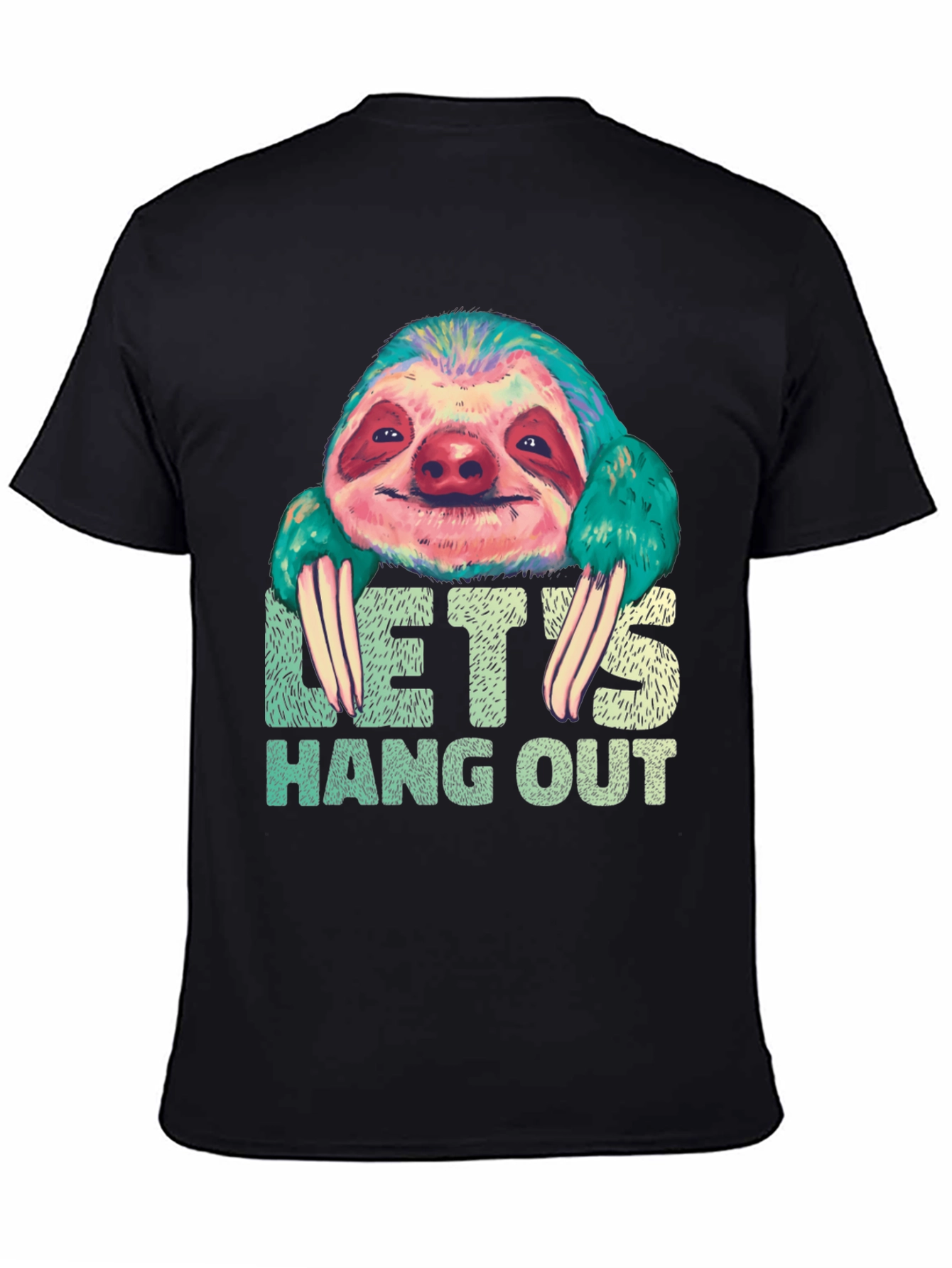 Black Let's Hang Out Sloth Graphic T-Shirt view 4