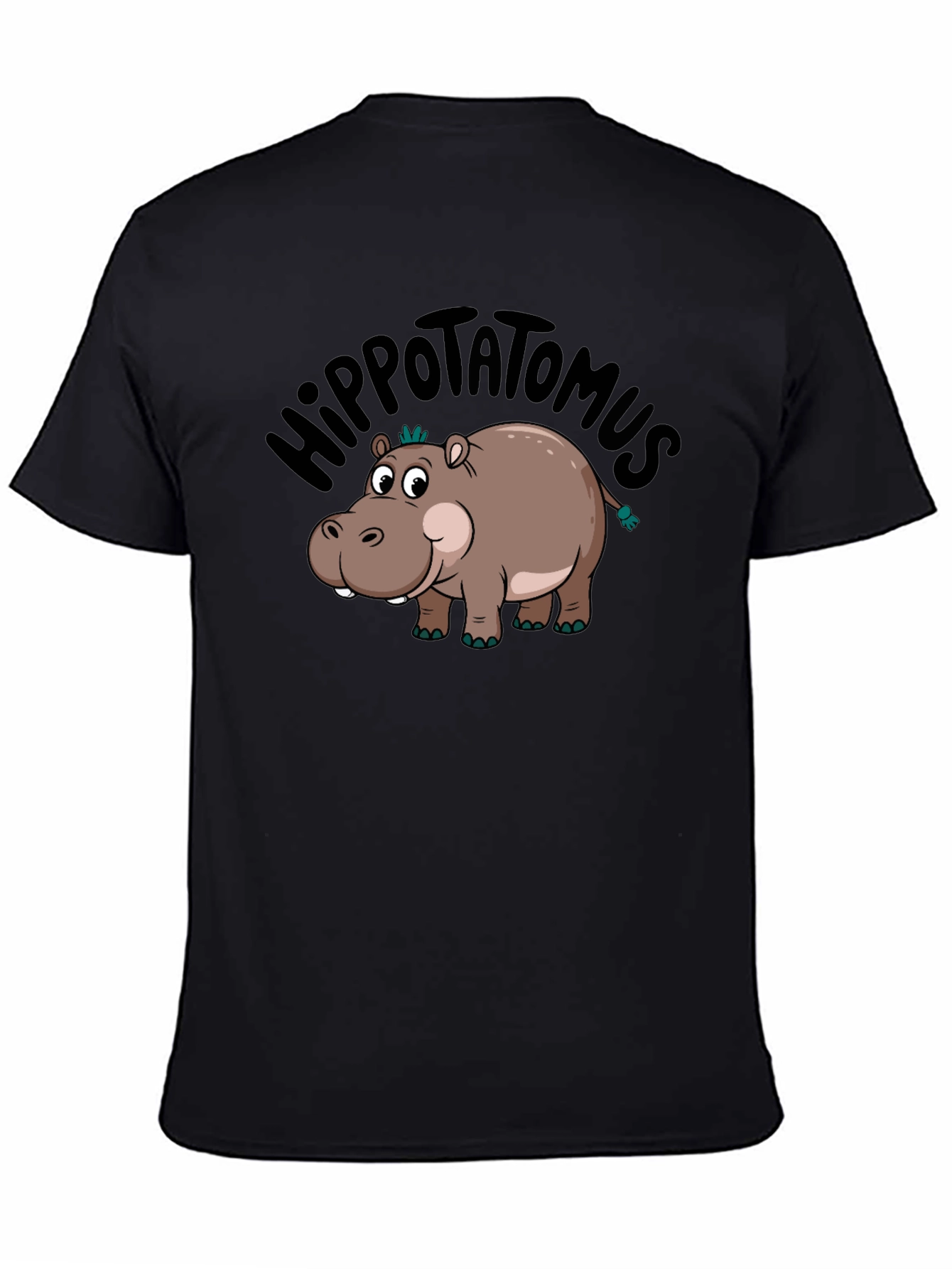 Black Hippo-tatomus T-Shirt: Funny Cartoon Graphic Tee view 4