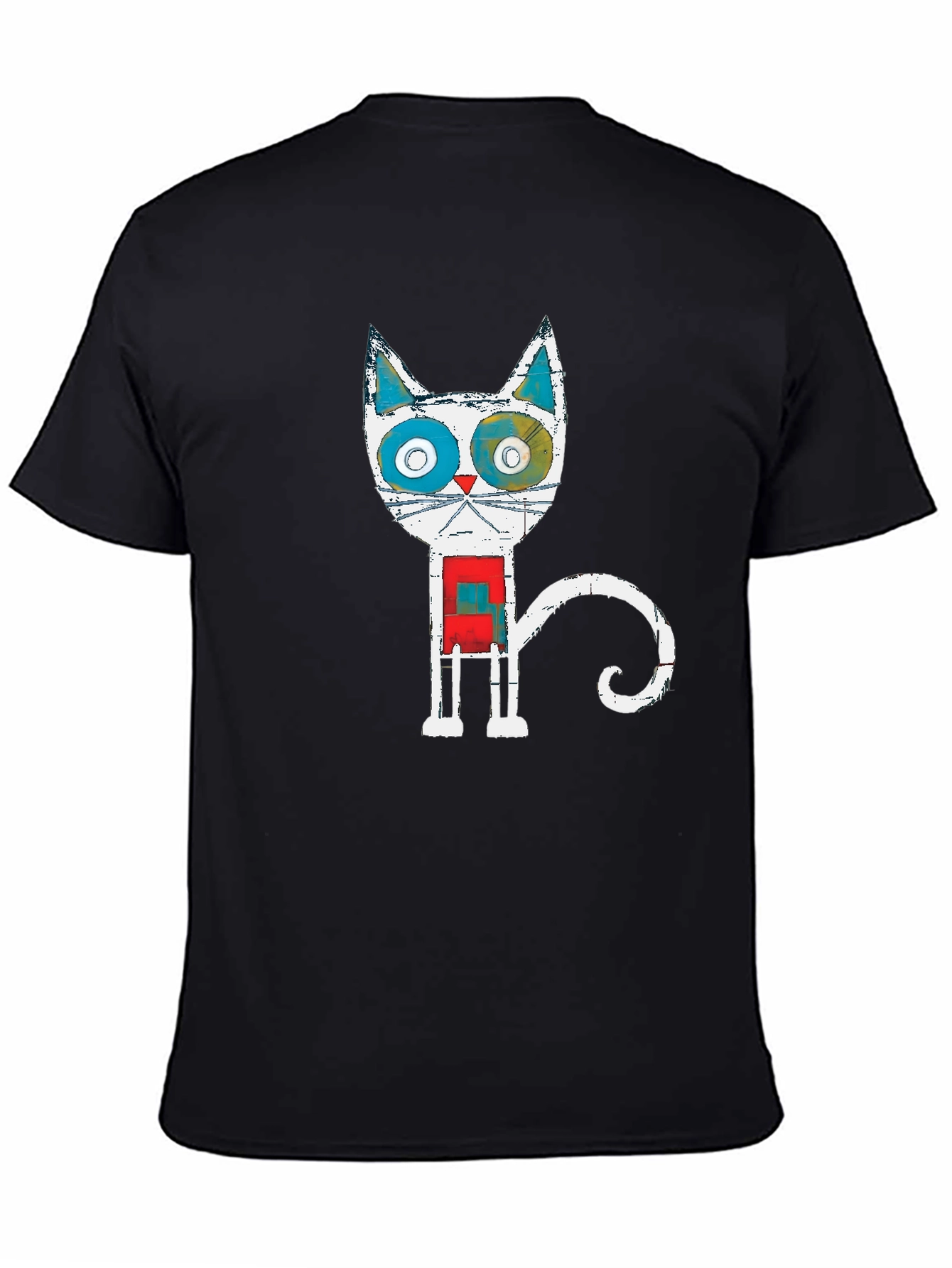 Black Abstract Cat Graphic Tee - Men's Black T-Shirt view 4
