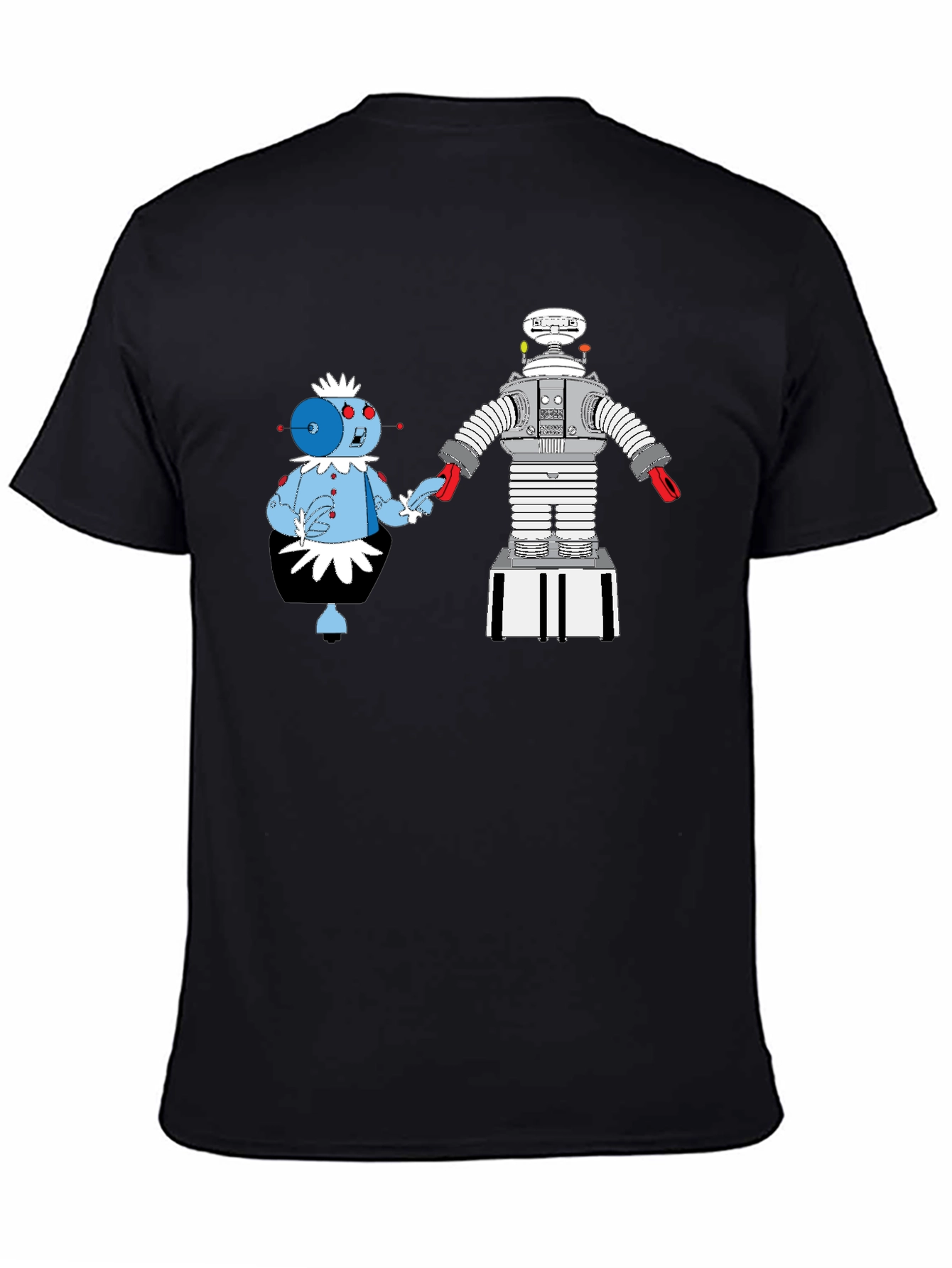 Black Robot Romance Graphic Tee - Black Cotton T-Shirt view 4