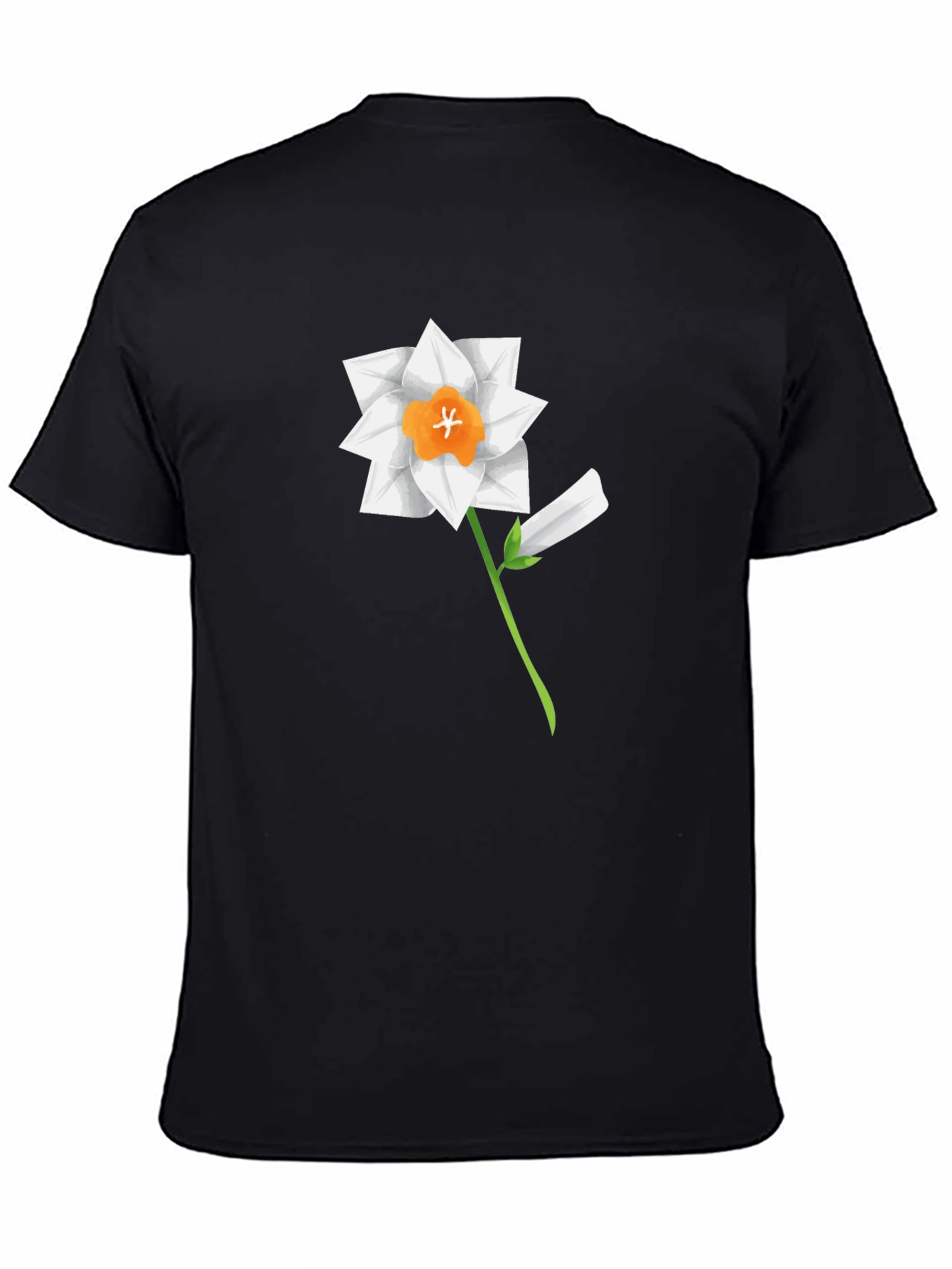 Black Floral Graphic Tee - Daffodil Design, Soft Cotton Blend view 4