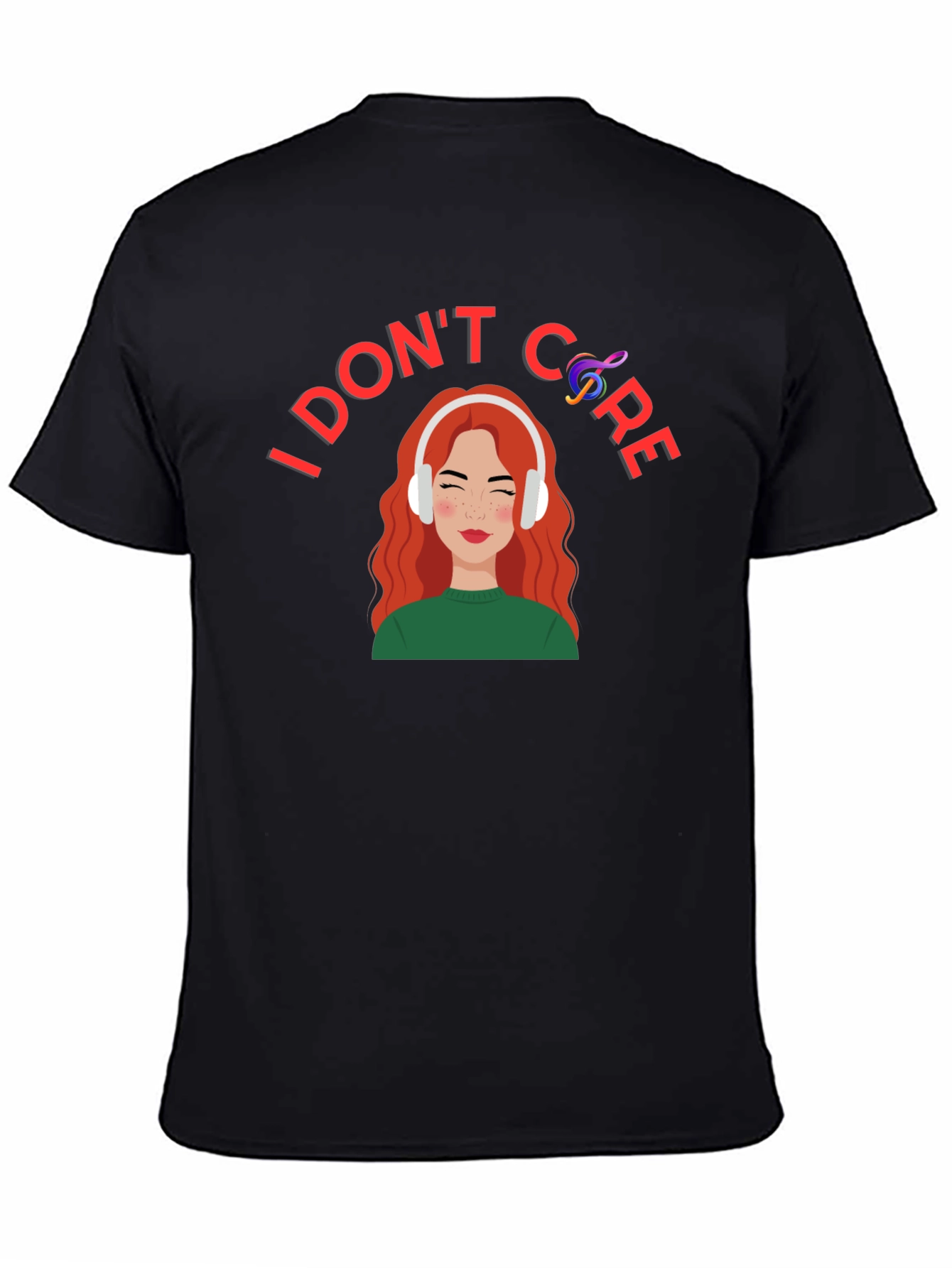 Black I Don't Care T-Shirt: Music Lover Graphic Tee view 4
