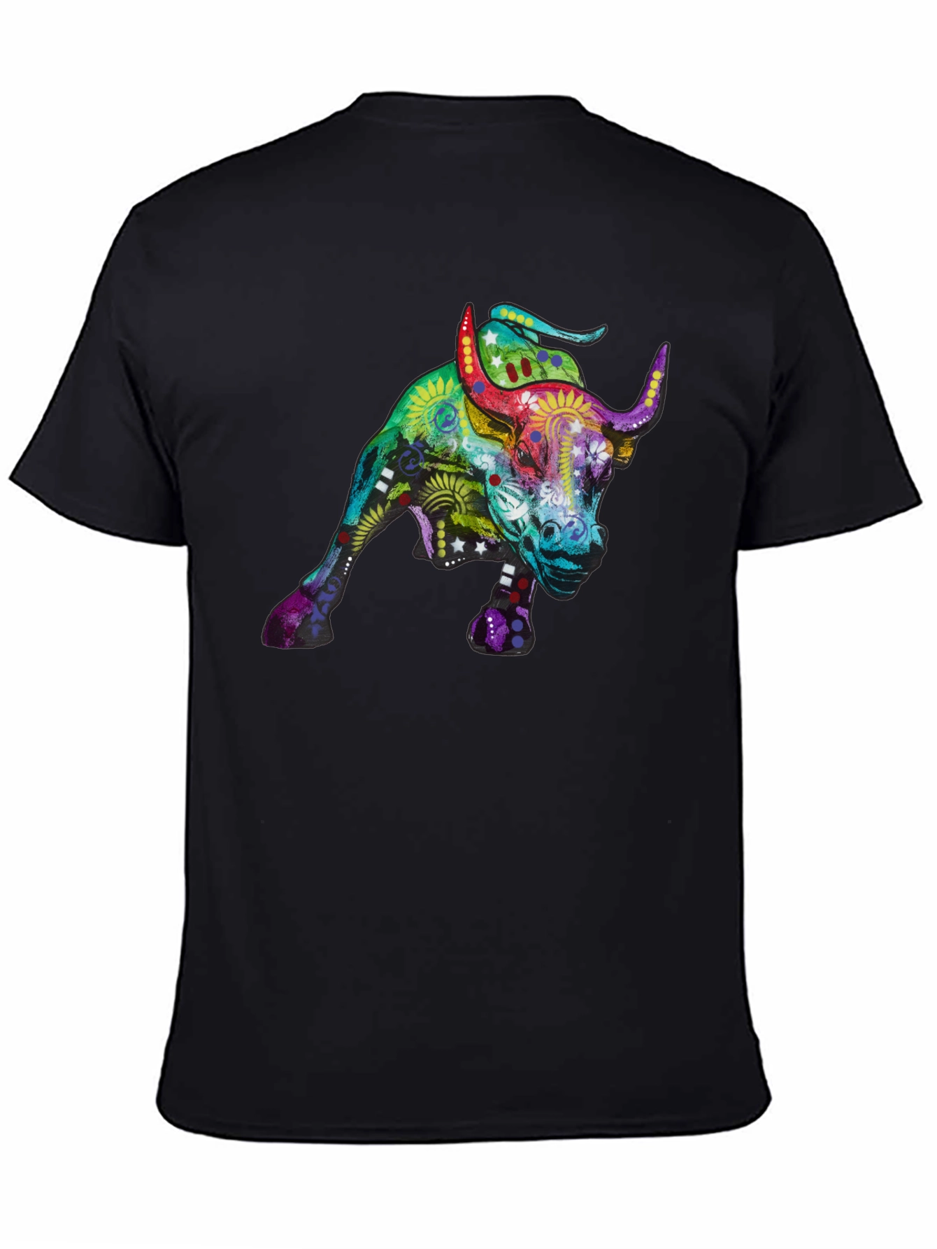 Black Colorful Bull Graphic Print Black T-Shirt view 4