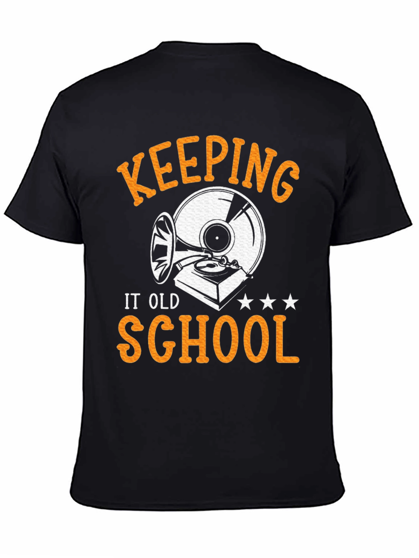 Black Keeping It Old School Tee - Vintage Record Player Design view 4